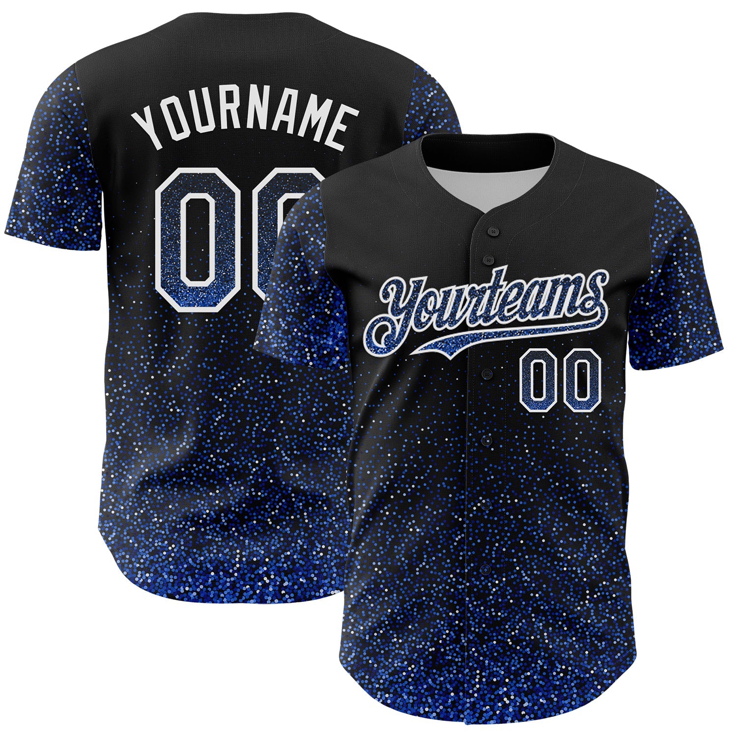 Custom Black Thunder Blue-White 3D Pattern Design Abstract Colorful Glittering Dot Authentic Baseball Jersey - Main View