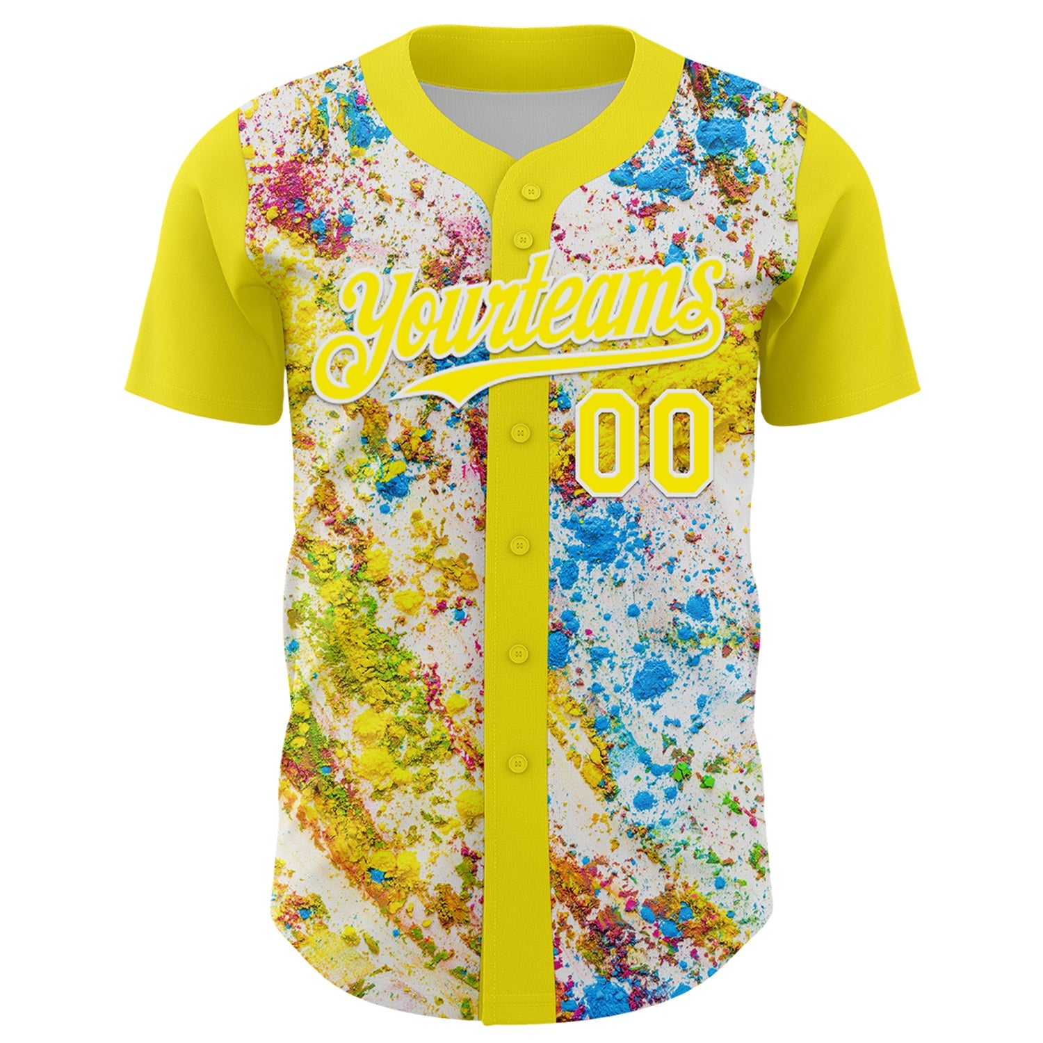 Custom Light Yellow White 3D Pattern Design Abstract Splatter Art Authentic Baseball Jersey view 2