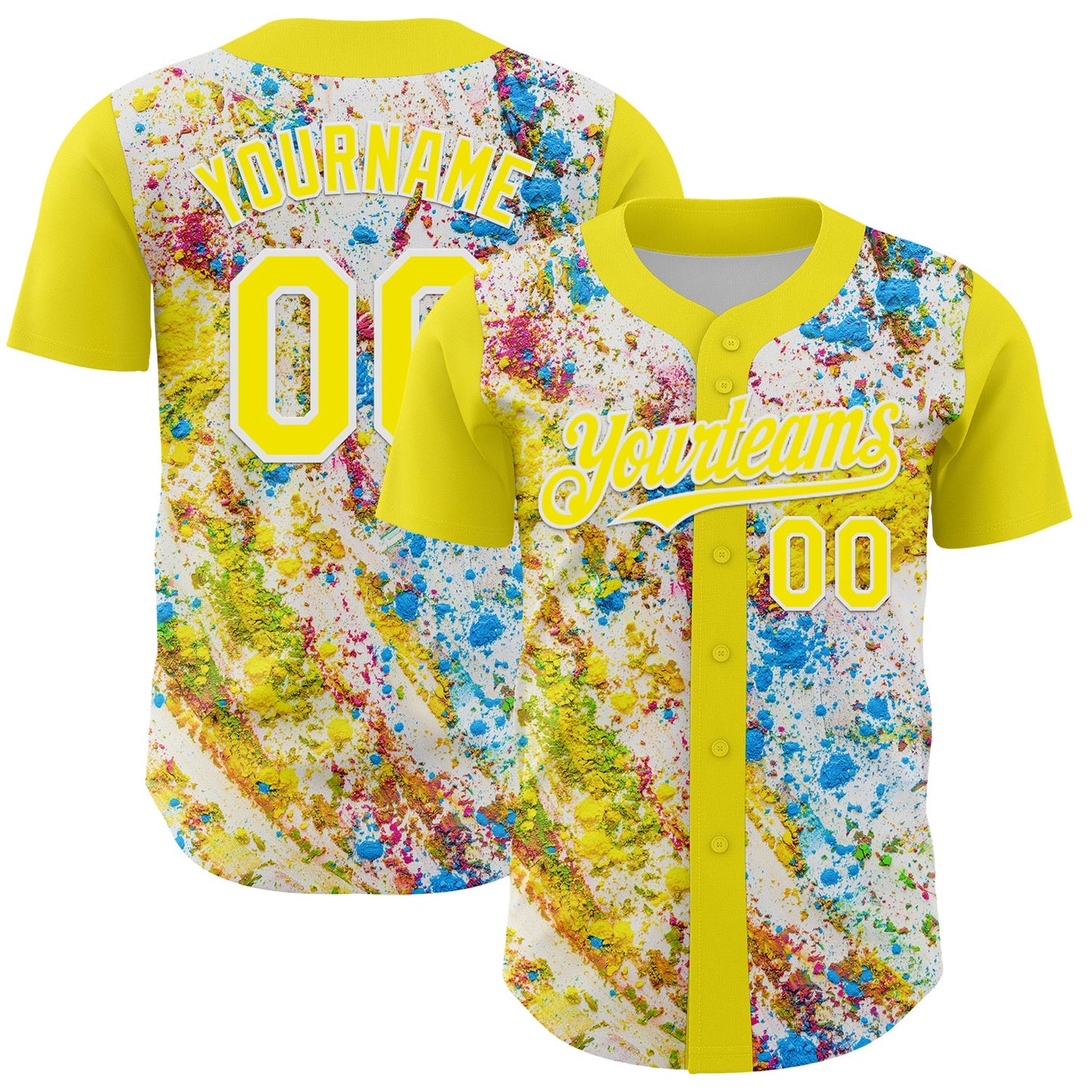 Custom Light Yellow White 3D Pattern Design Abstract Splatter Art Authentic Baseball Jersey - Main View