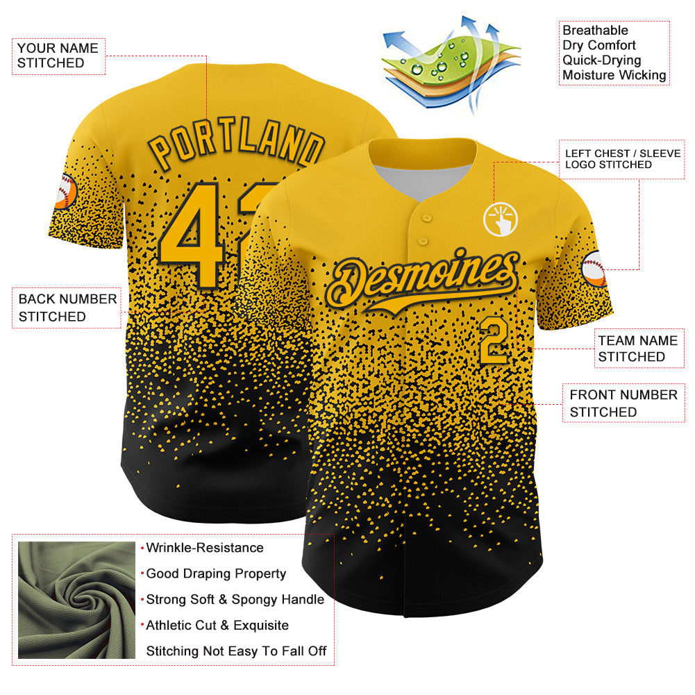 Custom Yellow Black 3D Pattern Design Gradient Style Irregular Shape Authentic Baseball Jersey view 3
