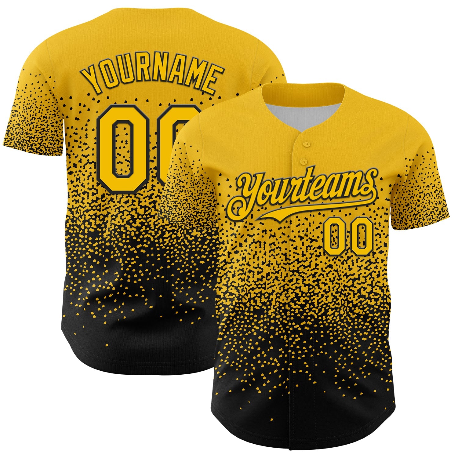 Custom Yellow Black 3D Pattern Design Gradient Style Irregular Shape Authentic Baseball Jersey - Main View
