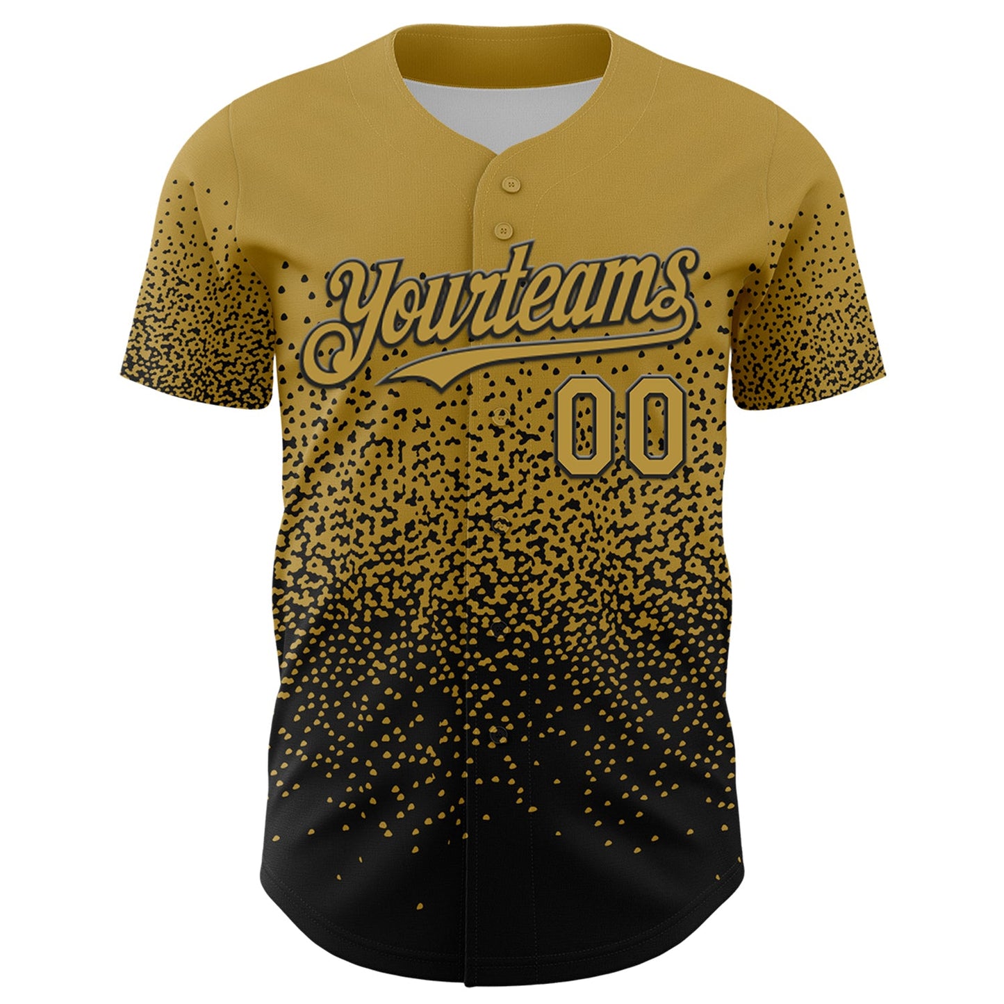 Custom Old Gold Black 3D Pattern Design Gradient Style Irregular Shape Authentic Baseball Jersey view 2