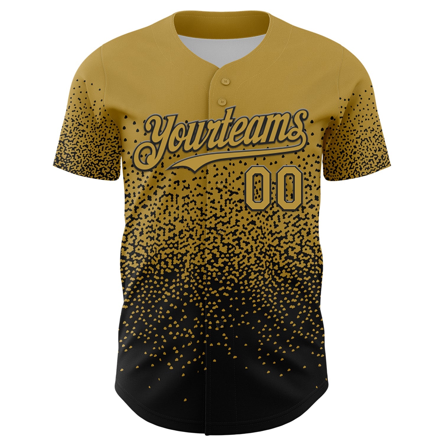 Custom Old Gold Black 3D Pattern Design Gradient Style Irregular Shape Authentic Baseball Jersey view 2