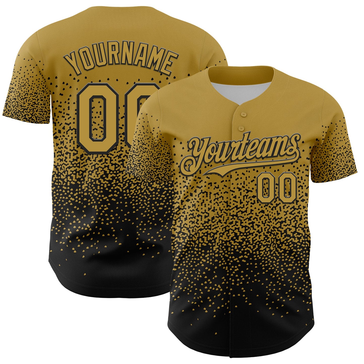 Custom Old Gold Black 3D Pattern Design Gradient Style Irregular Shape Authentic Baseball Jersey - Main View
