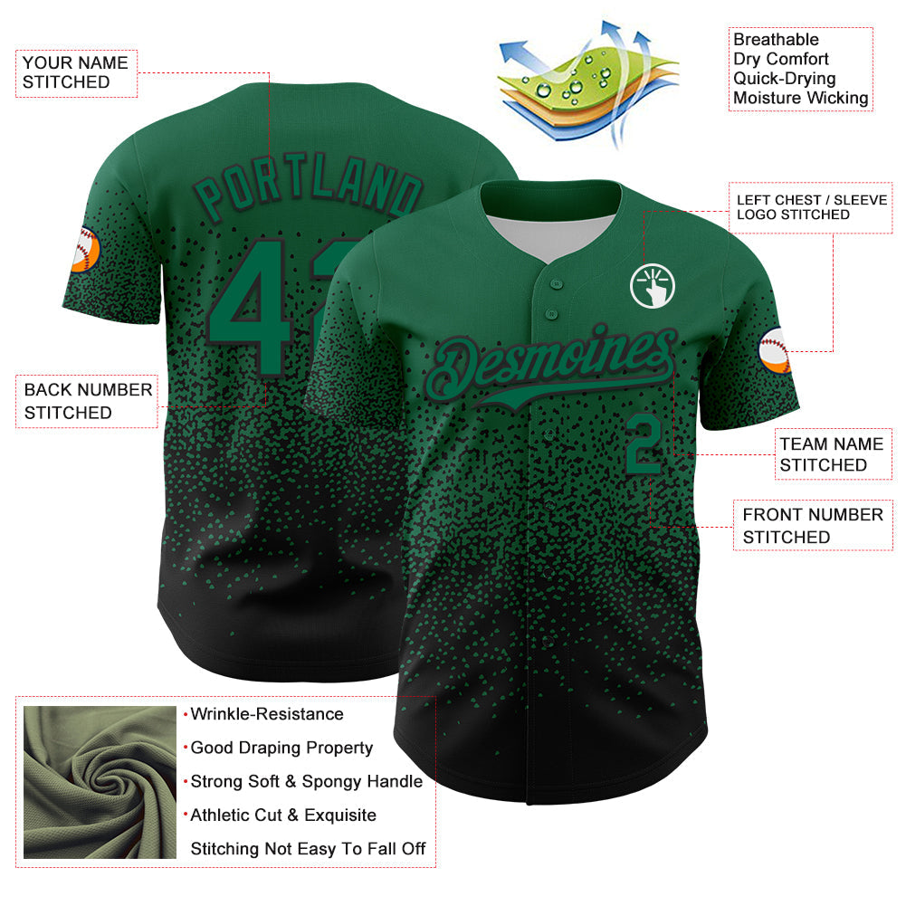 Custom Kelly Green Black 3D Pattern Design Gradient Style Irregular Shape Authentic Baseball Jersey view 3