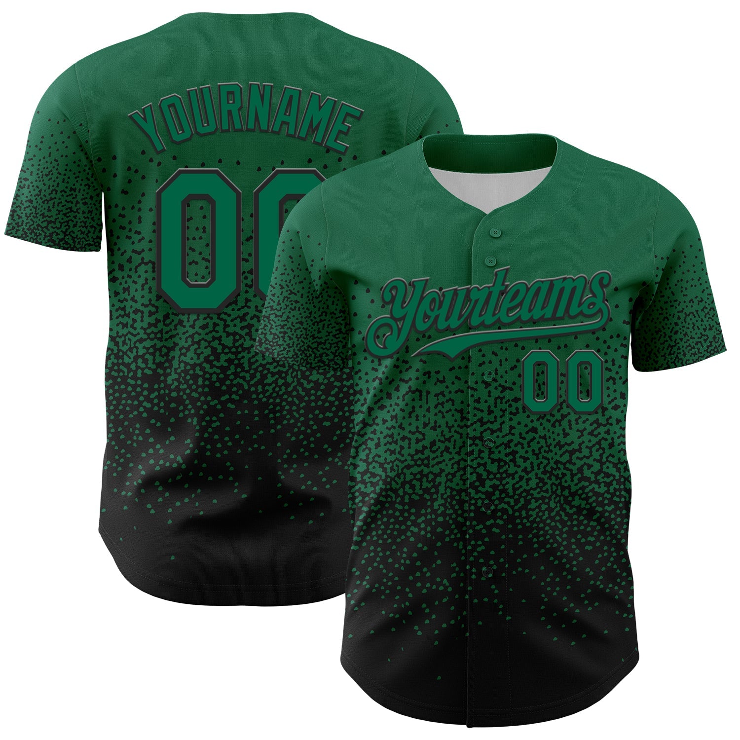 Custom Kelly Green Black 3D Pattern Design Gradient Style Irregular Shape Authentic Baseball Jersey - Main View