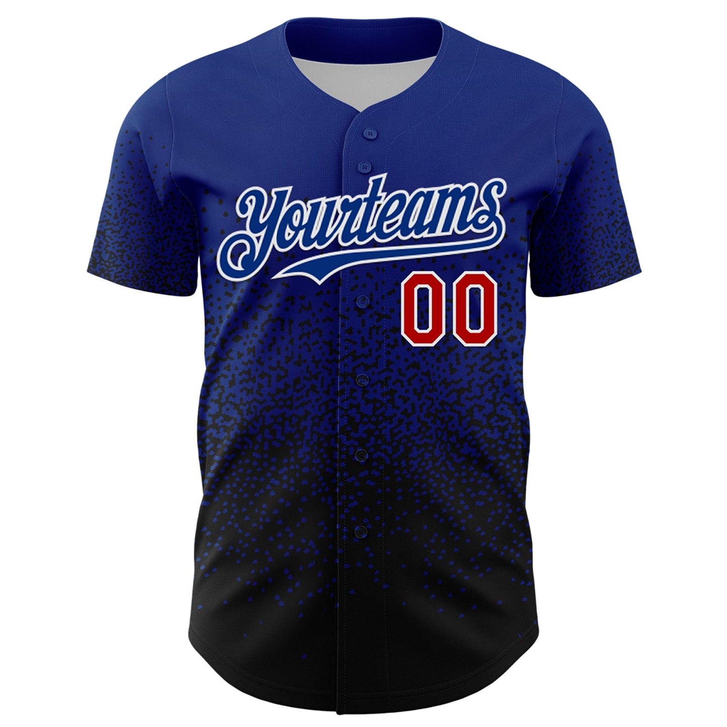 Custom Royal Red-Black 3D Pattern Design Gradient Style Irregular Shape Authentic Baseball Jersey view 2