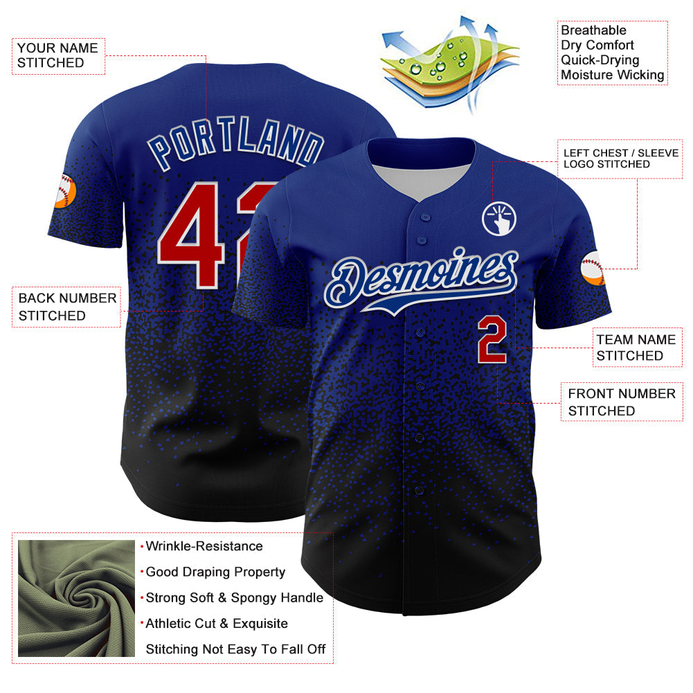 Custom Royal Red-Black 3D Pattern Design Gradient Style Irregular Shape Authentic Baseball Jersey view 3