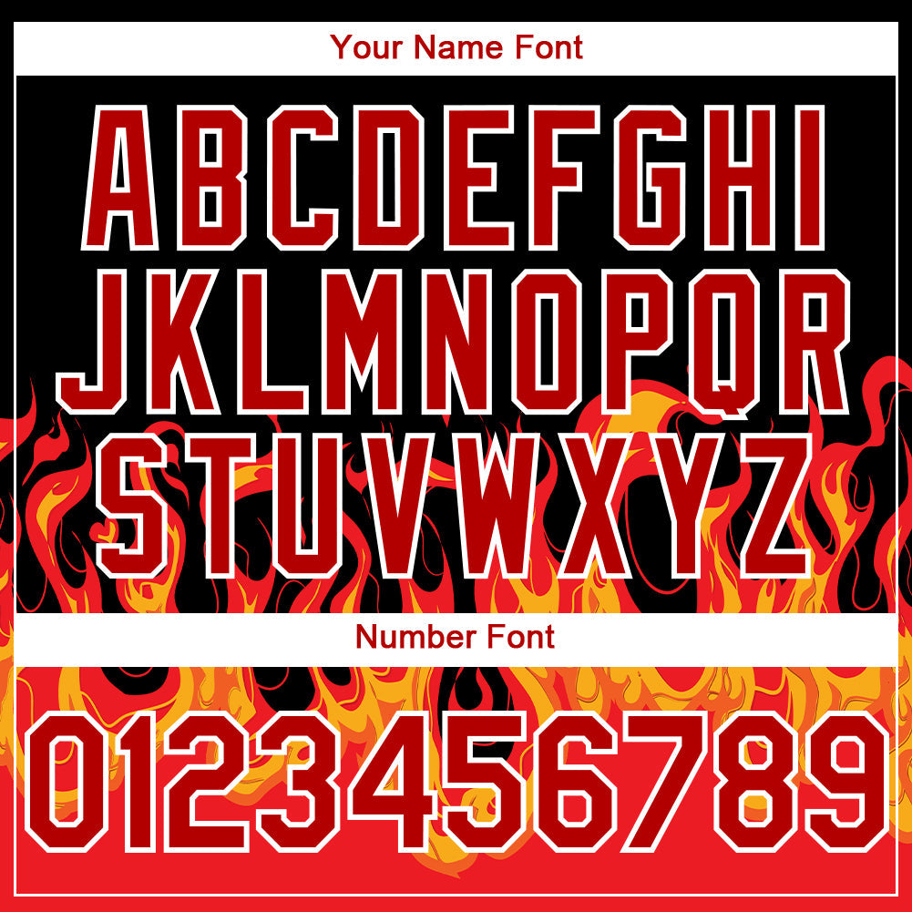 Custom Black Red-White 3D Pattern Design Flame Authentic Baseball Jersey view 5