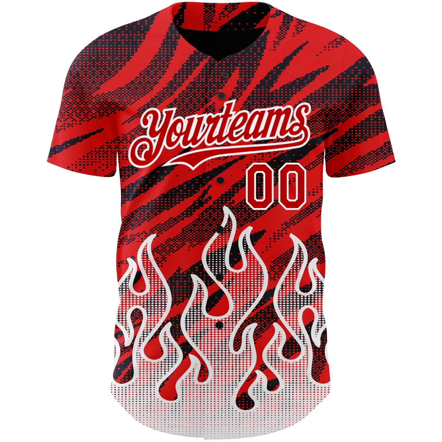 Custom Red Black-White 3D Pattern Design Flame Authentic Baseball Jersey view 2