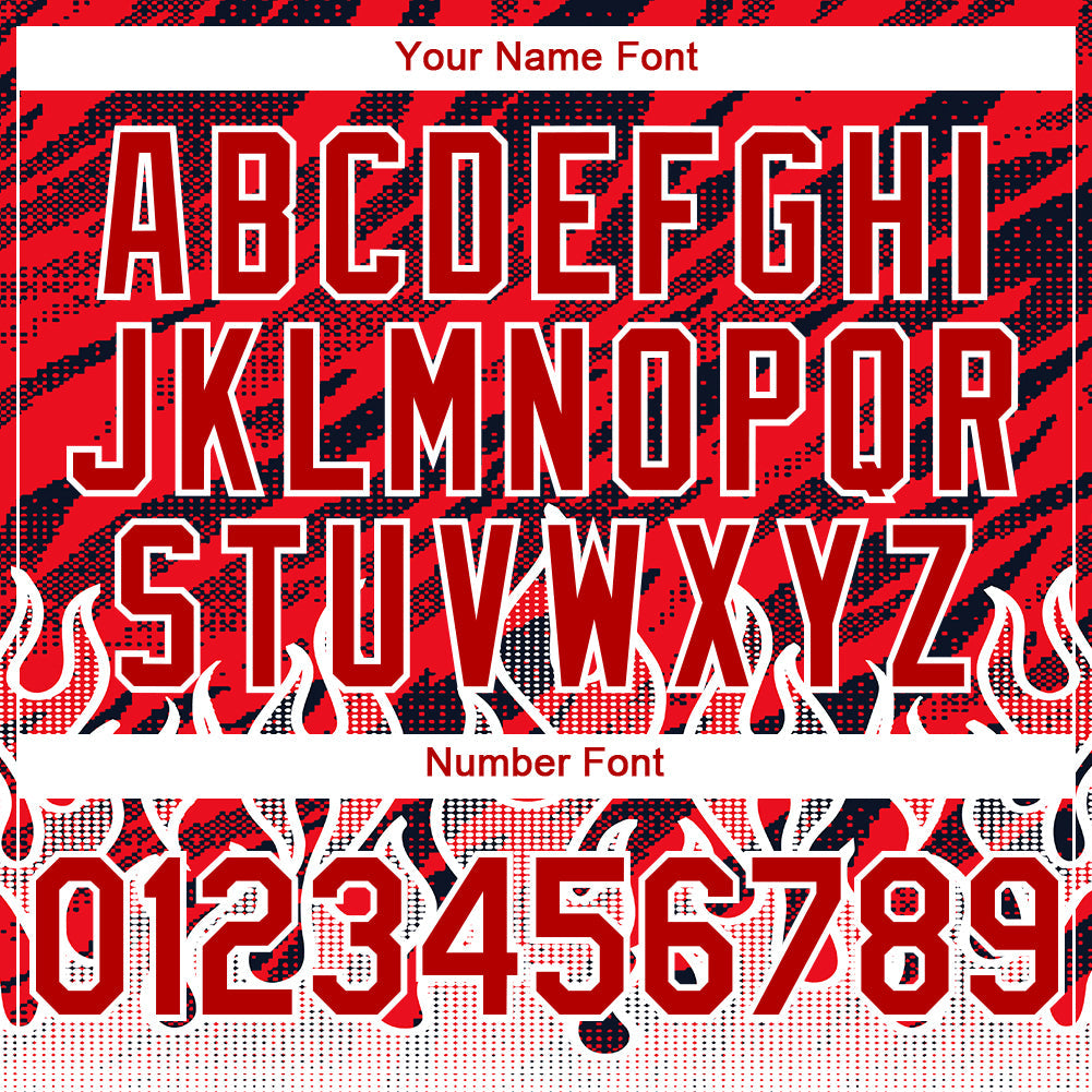 Custom Red Black-White 3D Pattern Design Flame Authentic Baseball Jersey view 5