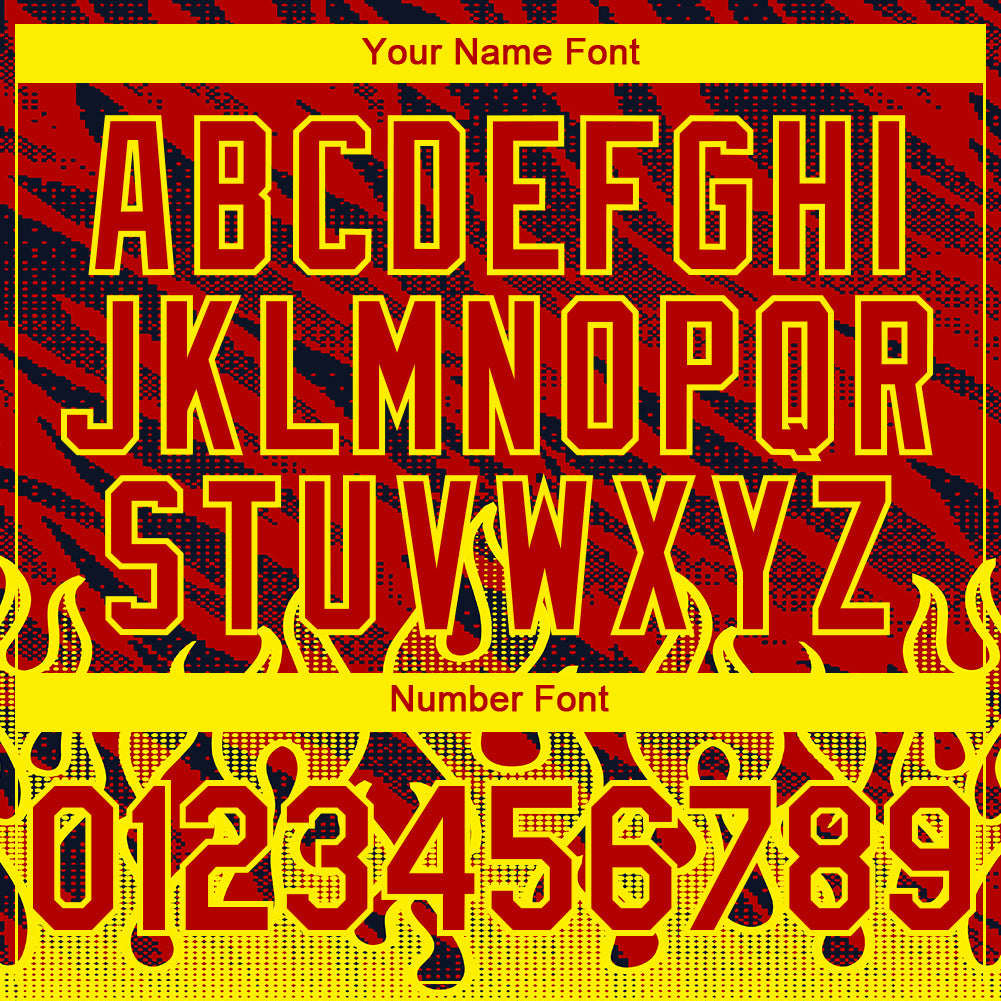 Custom Red Black-Light Yellow 3D Pattern Design Flame Authentic Baseball Jersey view 5