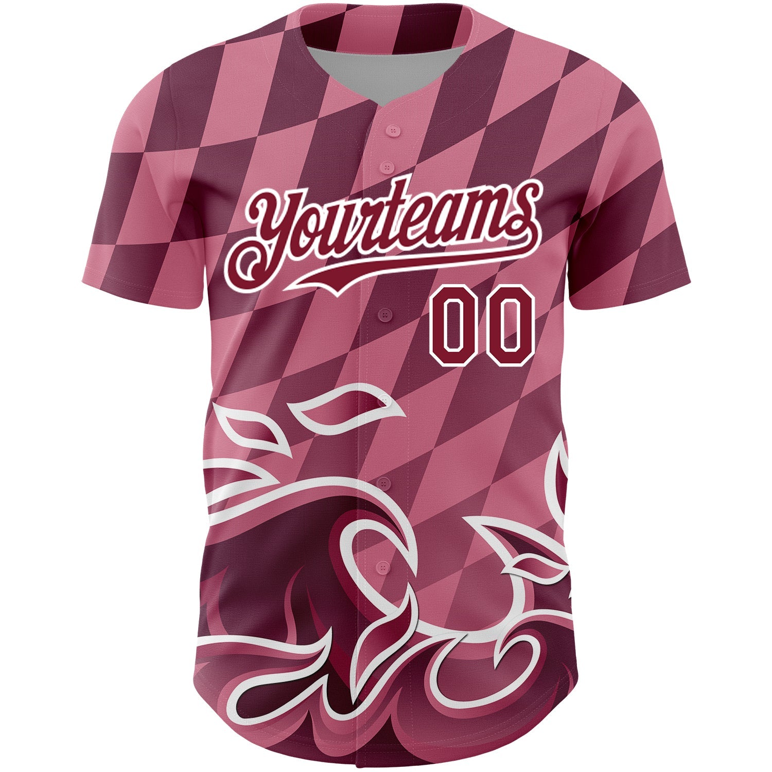 Custom Light Pink Crimson-White 3D Pattern Design Flame Authentic Baseball Jersey view 2