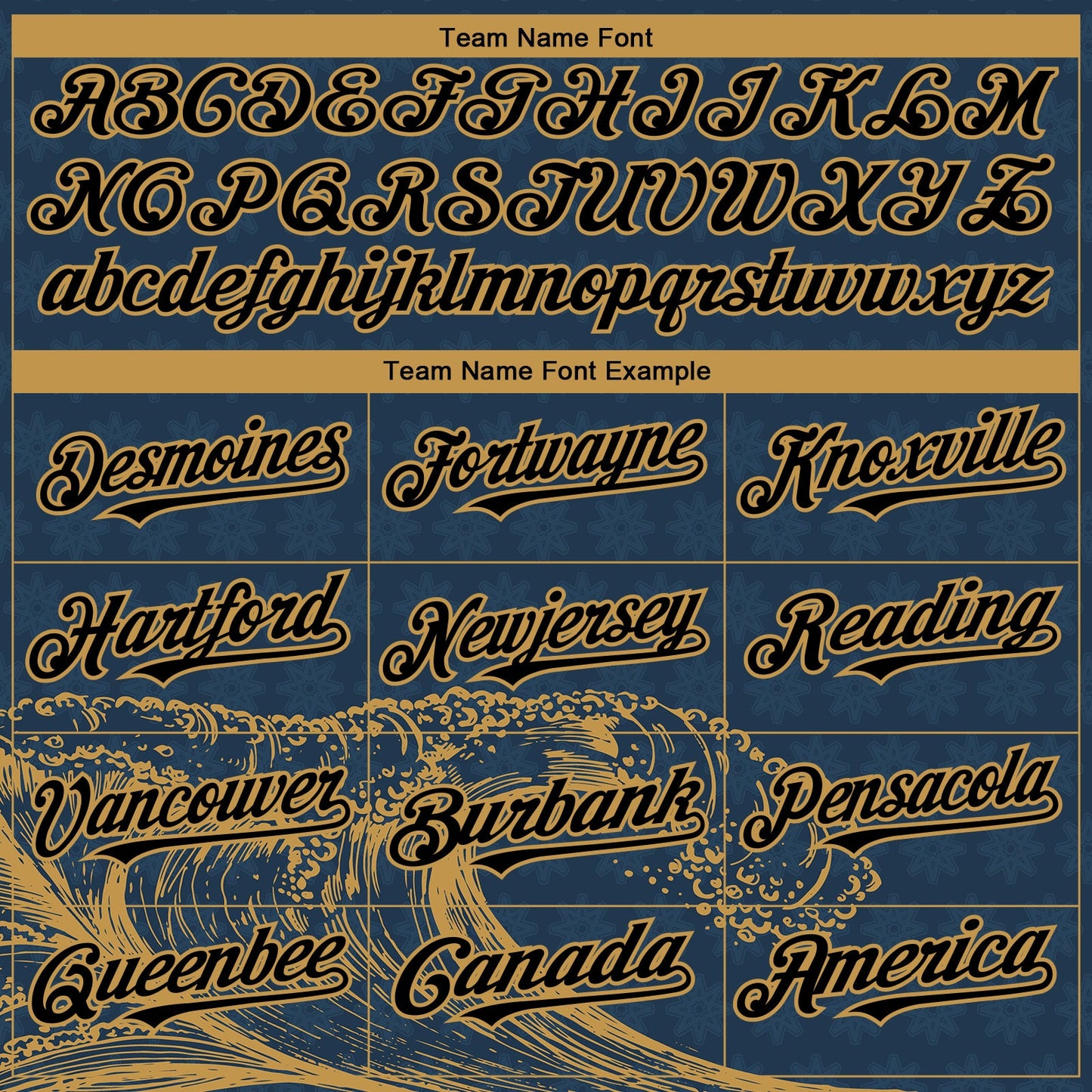 Custom US Navy Blue Black-Old Gold 3D Pattern Design Wave Authentic Baseball Jersey view 4