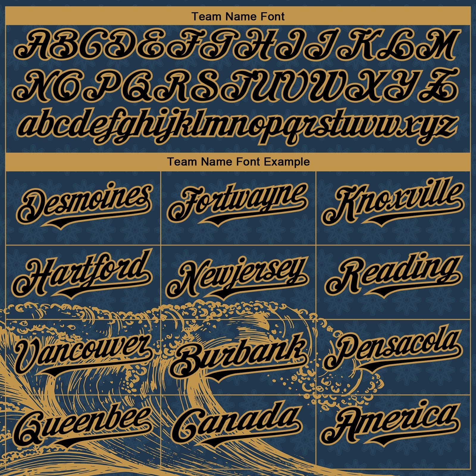 Custom US Navy Blue Black-Old Gold 3D Pattern Design Wave Authentic Baseball Jersey view 4