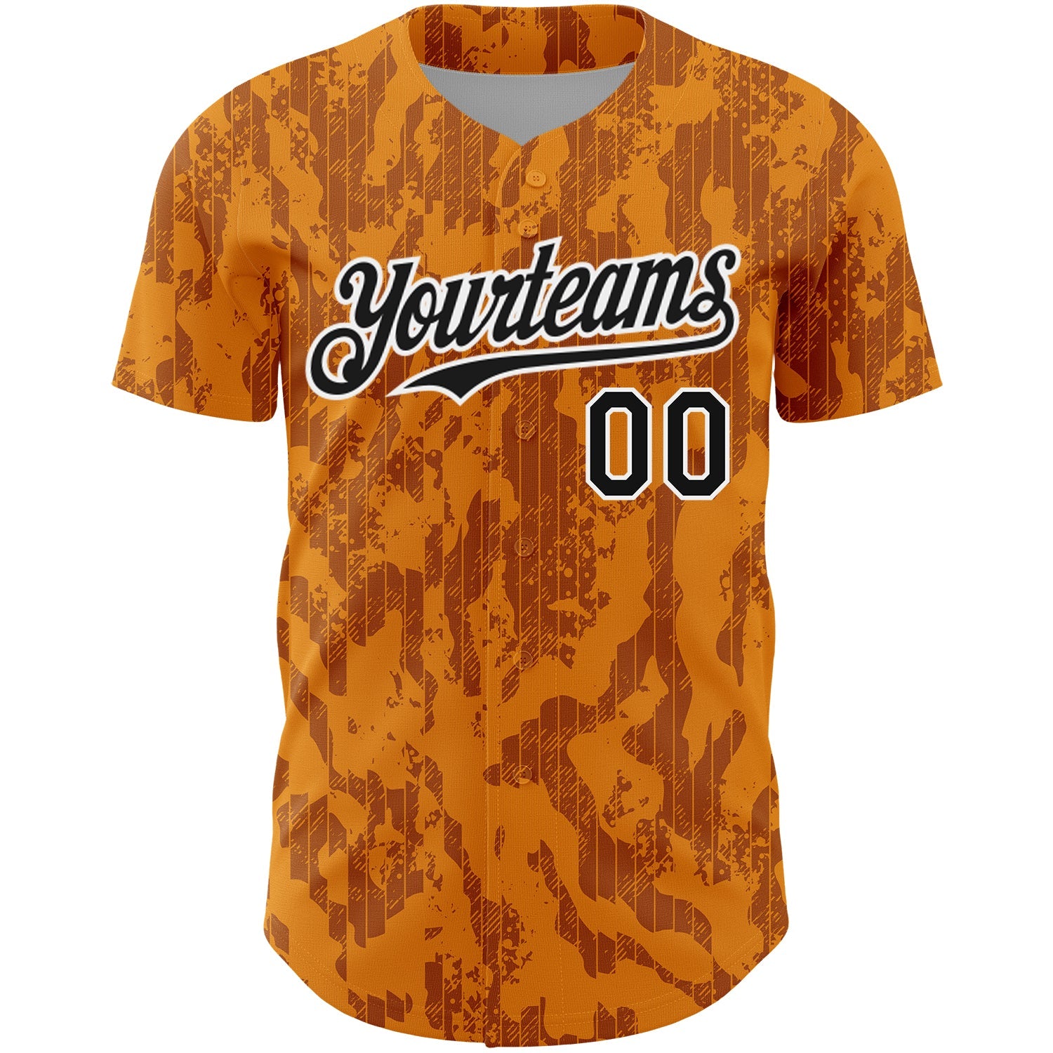 Custom Bay Orange Black-White 3D Pattern Design Abstract Fluid Authentic Baseball Jersey view 2