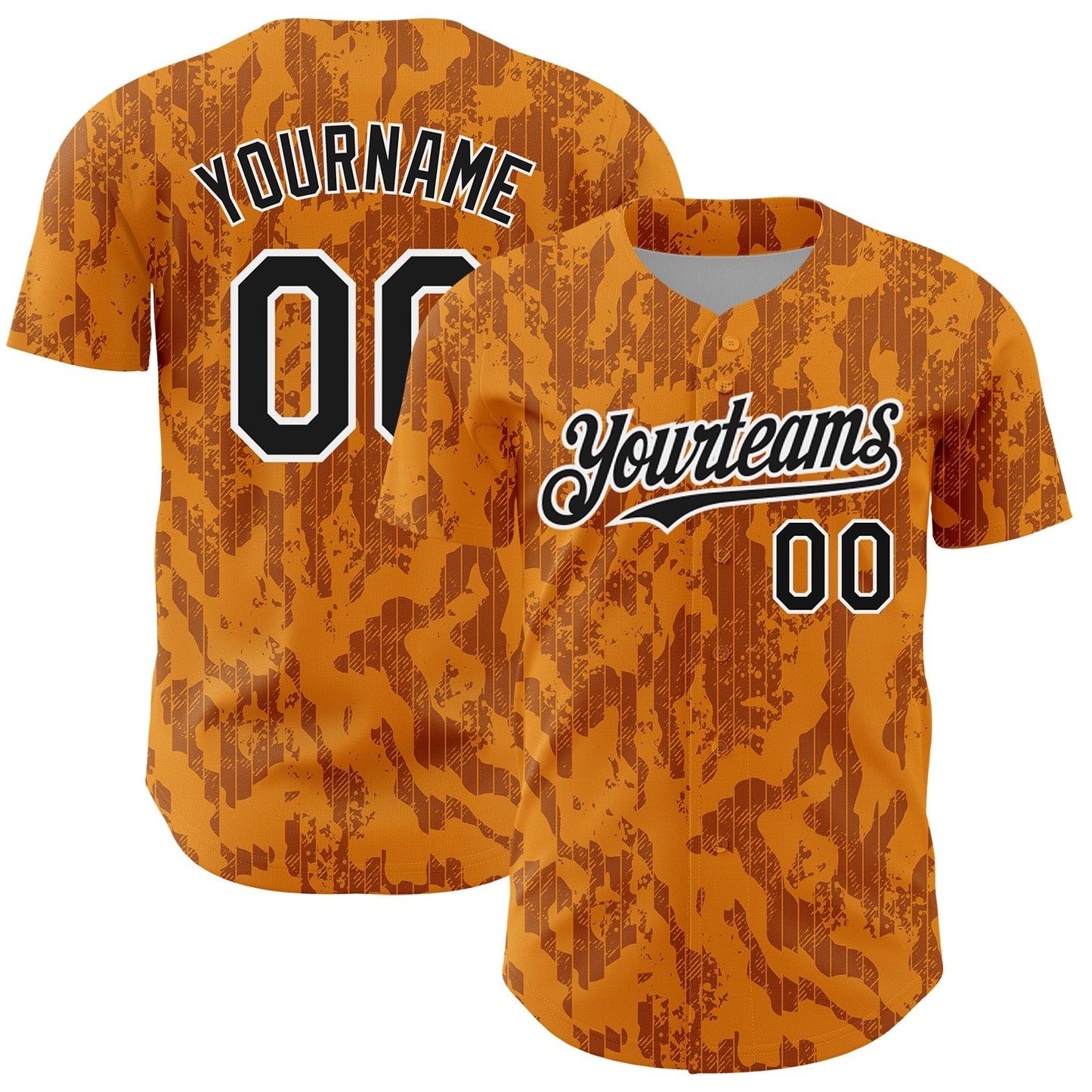 Custom Bay Orange Black-White 3D Pattern Design Abstract Fluid Authentic Baseball Jersey - Main View