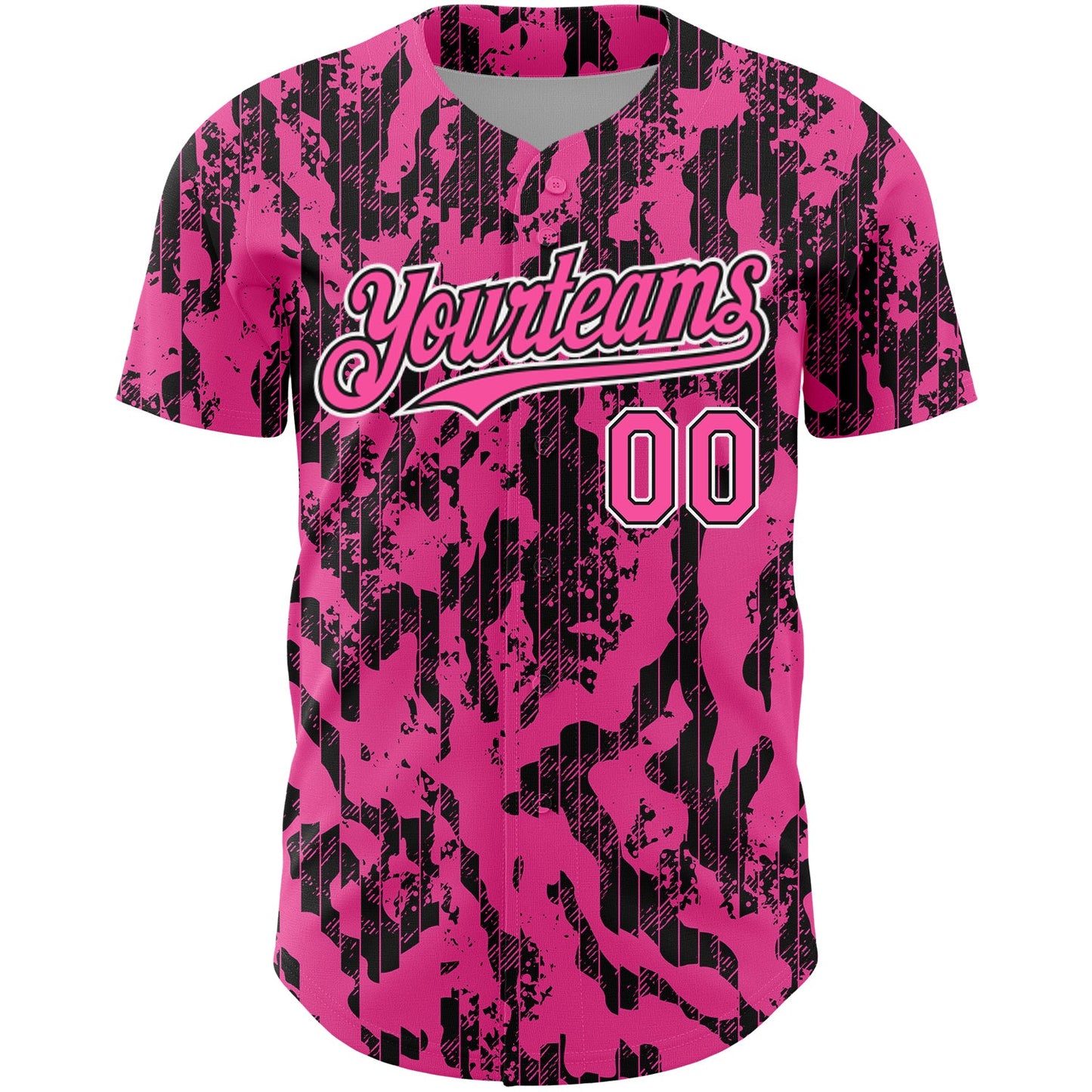 Custom Pink Black-White 3D Pattern Design Abstract Fluid Authentic Baseball Jersey view 2