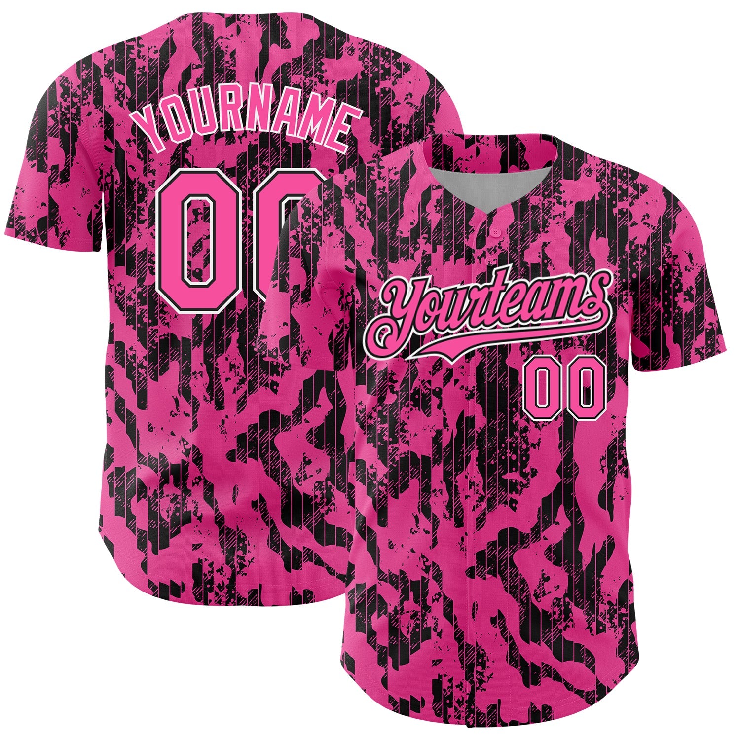 Custom Pink Black-White 3D Pattern Design Abstract Fluid Authentic Baseball Jersey - Main View