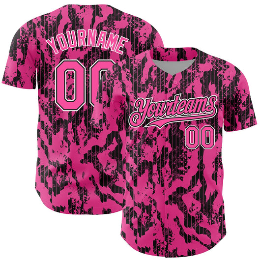 Custom Pink Black-White 3D Pattern Design Abstract Fluid Authentic Baseball Jersey - Main View