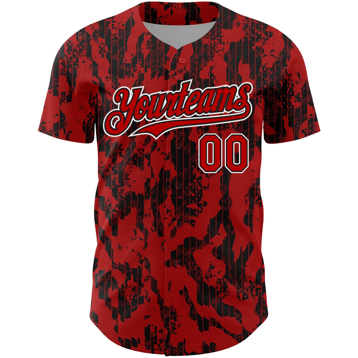 Custom Red Black-White 3D Pattern Design Abstract Fluid Authentic Baseball Jersey view 2