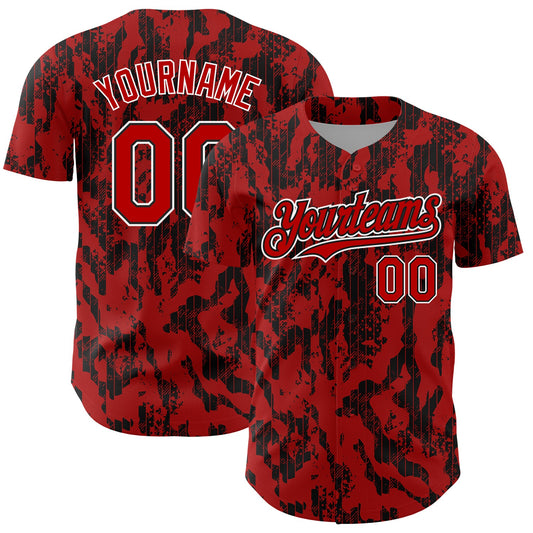 Custom Red Black-White 3D Pattern Design Abstract Fluid Authentic Baseball Jersey - Main View