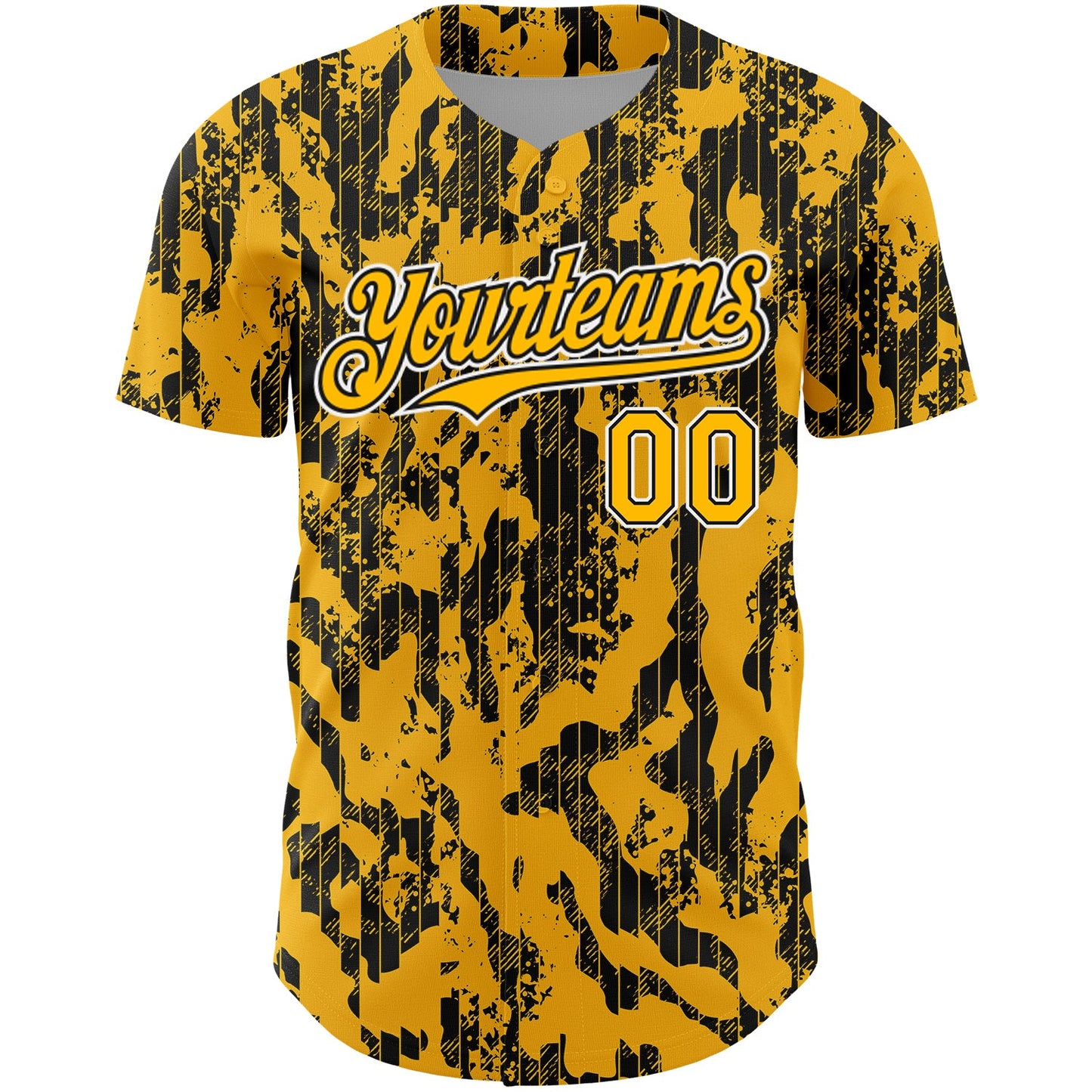 Custom Gold Black-White 3D Pattern Design Abstract Fluid Authentic Baseball Jersey view 2