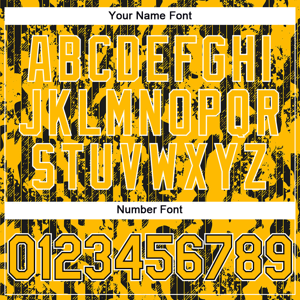 Custom Gold Black-White 3D Pattern Design Abstract Fluid Authentic Baseball Jersey view 5