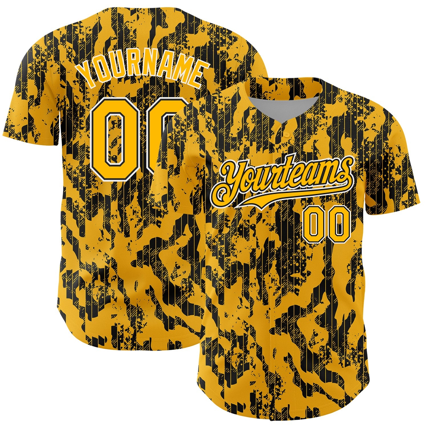Custom Gold Black-White 3D Pattern Design Abstract Fluid Authentic Baseball Jersey - Main View