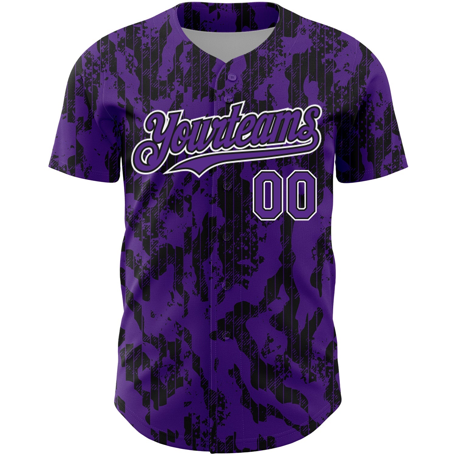 Custom Purple Black-White 3D Pattern Design Abstract Fluid Authentic Baseball Jersey view 2