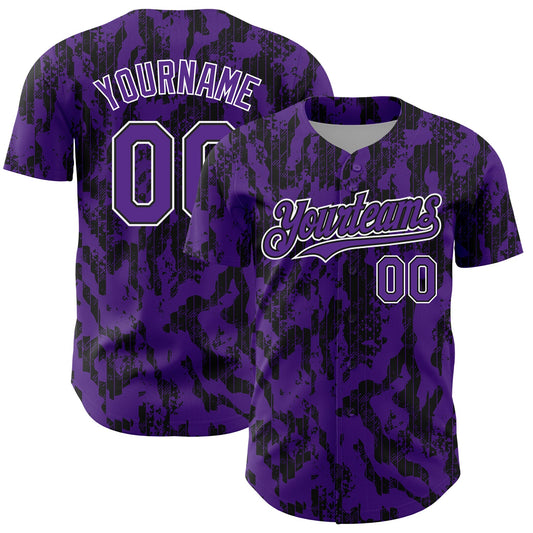 Custom Purple Black-White 3D Pattern Design Abstract Fluid Authentic Baseball Jersey - Main View