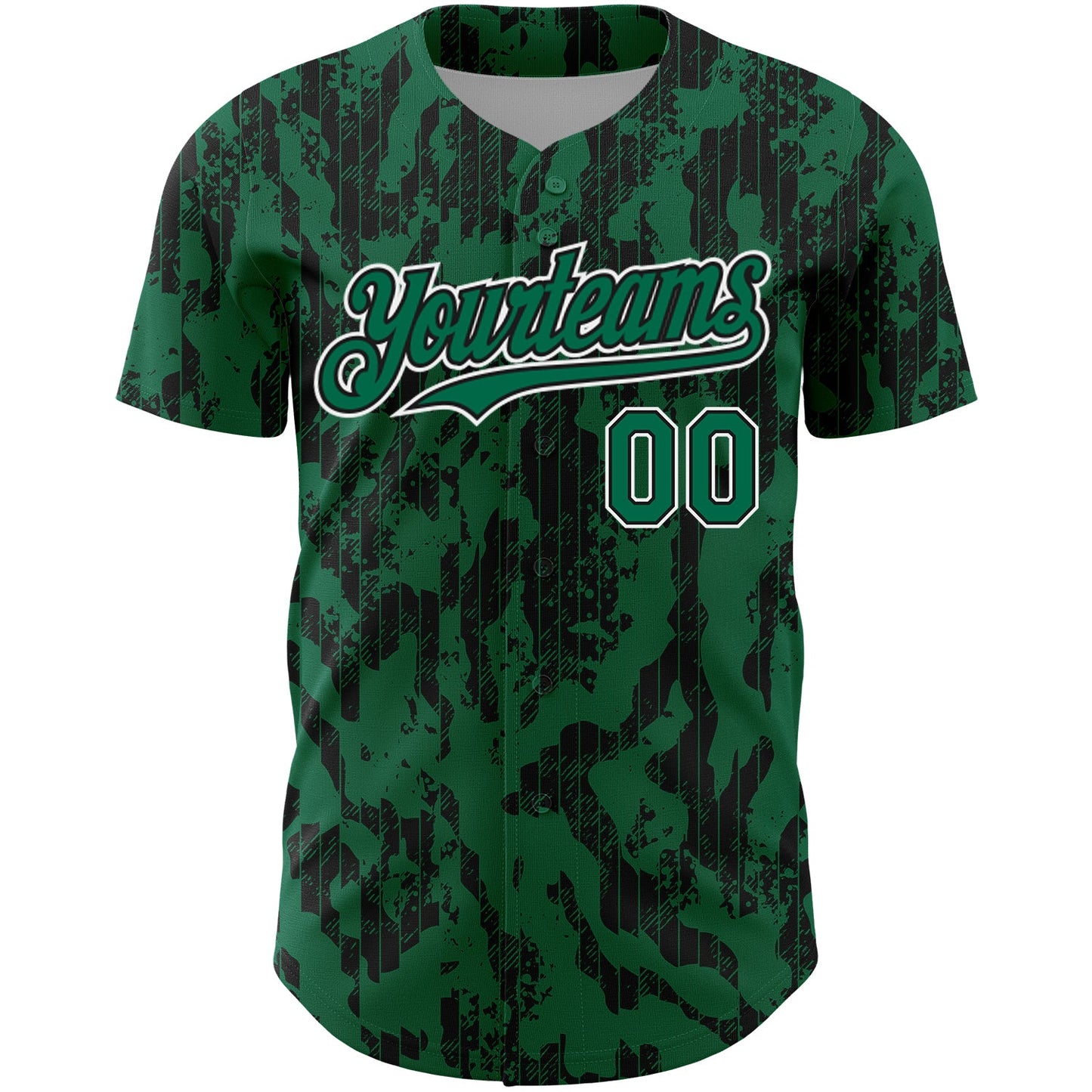 Custom Kelly Green Black-White 3D Pattern Design Abstract Fluid Authentic Baseball Jersey view 2