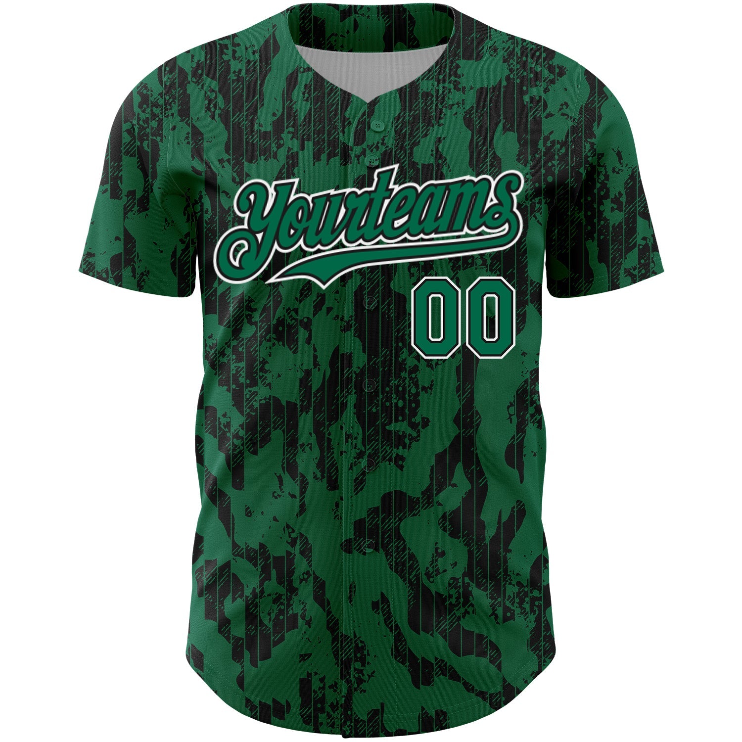 Custom Kelly Green Black-White 3D Pattern Design Abstract Fluid Authentic Baseball Jersey view 2