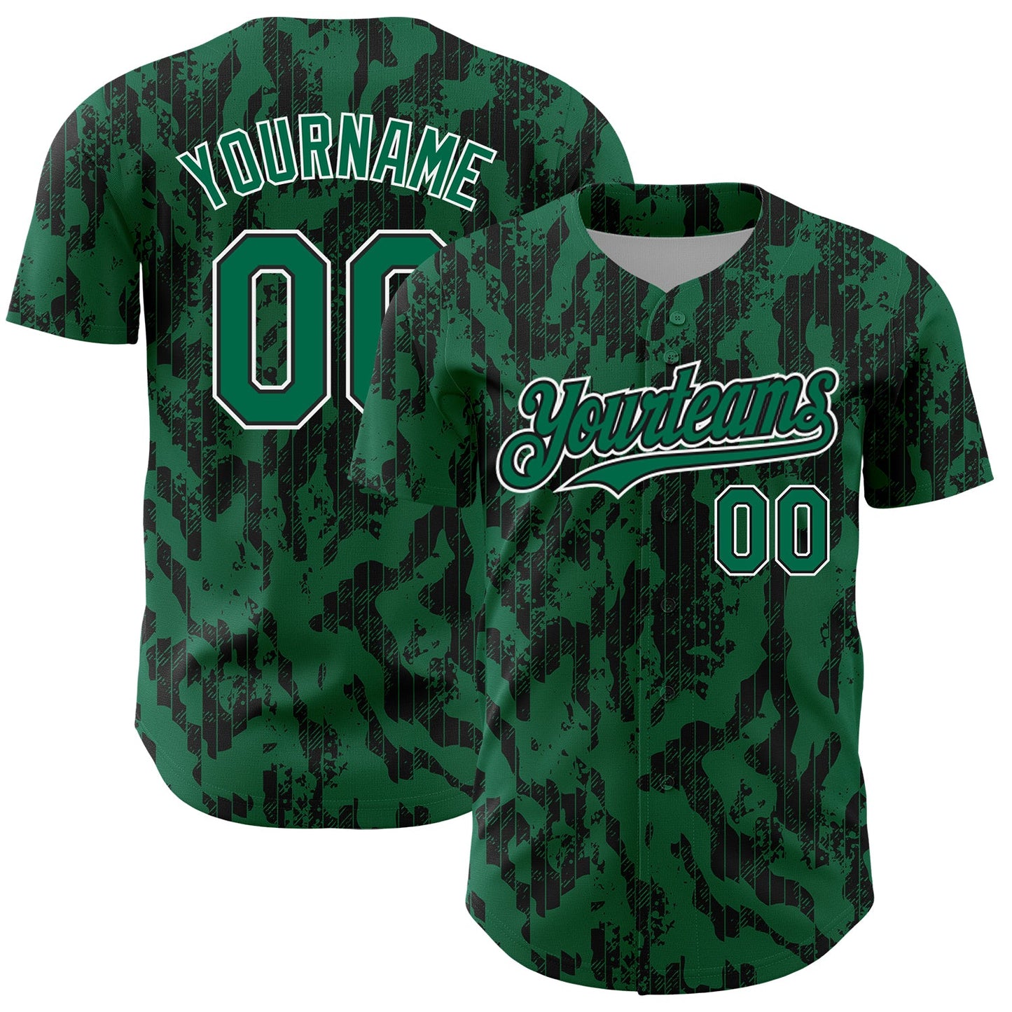Custom Kelly Green Black-White 3D Pattern Design Abstract Fluid Authentic Baseball Jersey - Main View