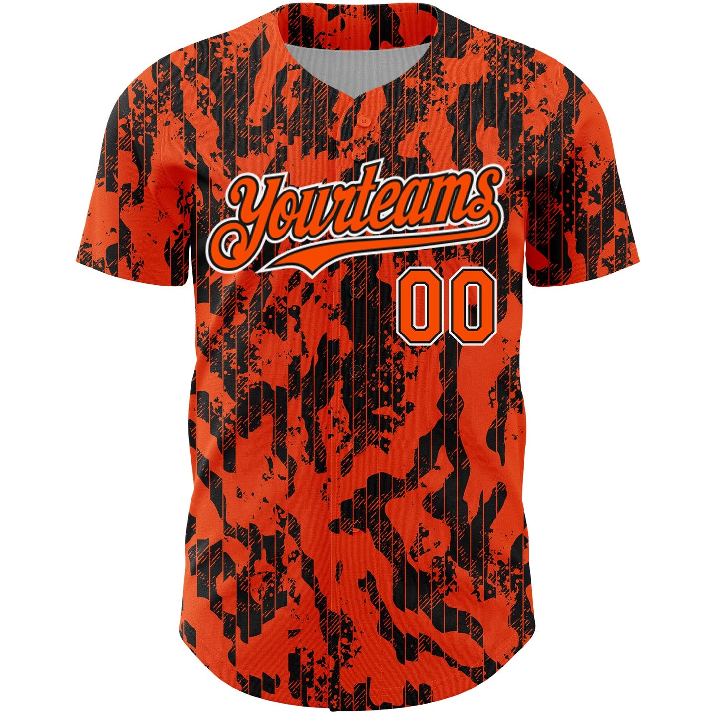 Custom Orange Black-White 3D Pattern Design Abstract Fluid Authentic Baseball Jersey view 2