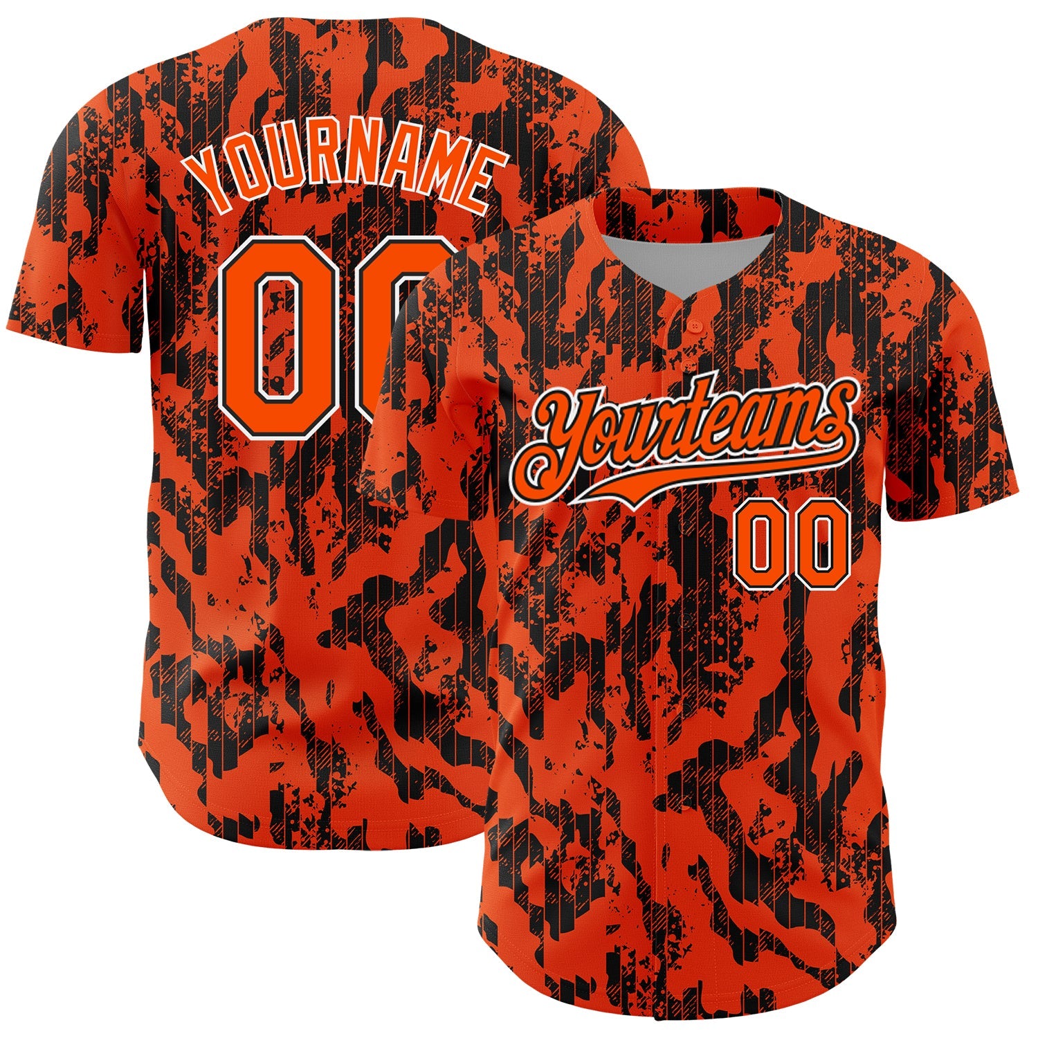 Custom Orange Black-White 3D Pattern Design Abstract Fluid Authentic Baseball Jersey - Main View