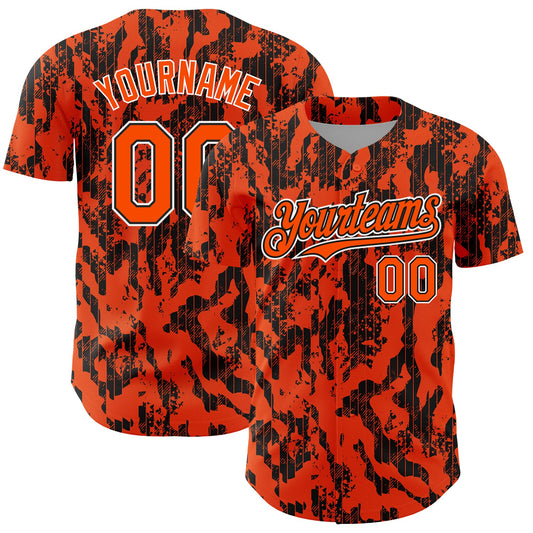 Custom Orange Black-White 3D Pattern Design Abstract Fluid Authentic Baseball Jersey - Main View
