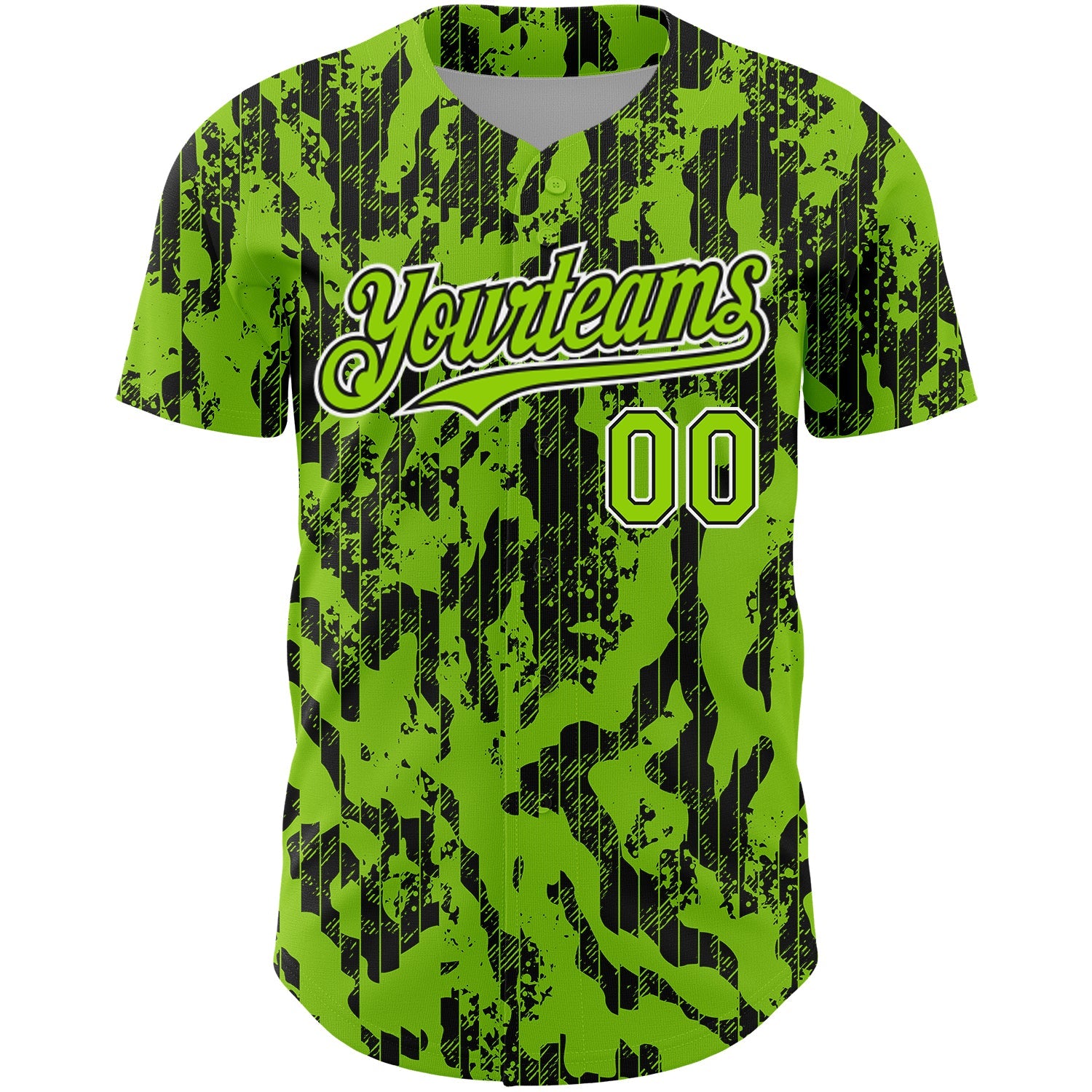 Custom Neon Green Black-White 3D Pattern Design Abstract Fluid Authentic Baseball Jersey view 2