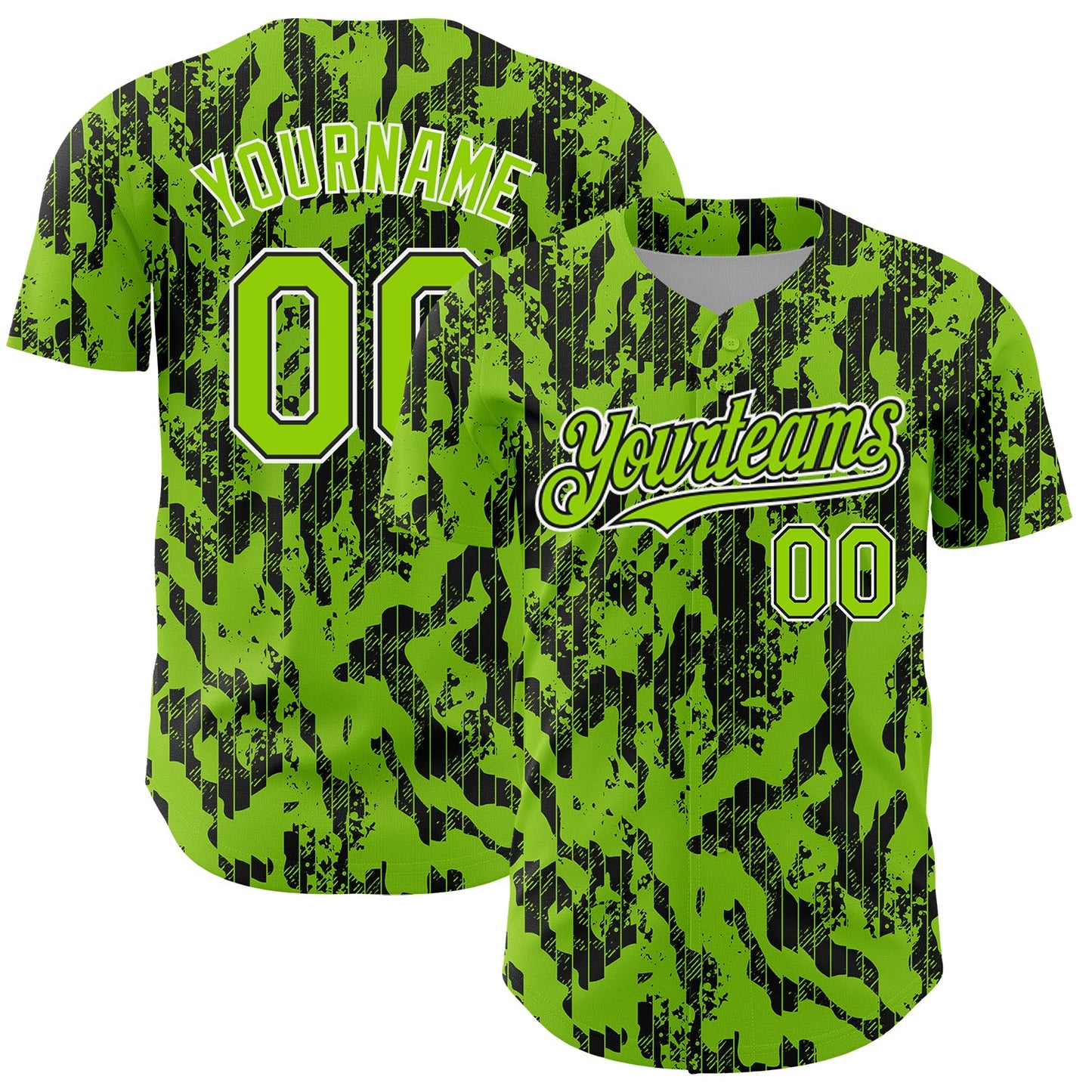 Custom Neon Green Black-White 3D Pattern Design Abstract Fluid Authentic Baseball Jersey - Main View