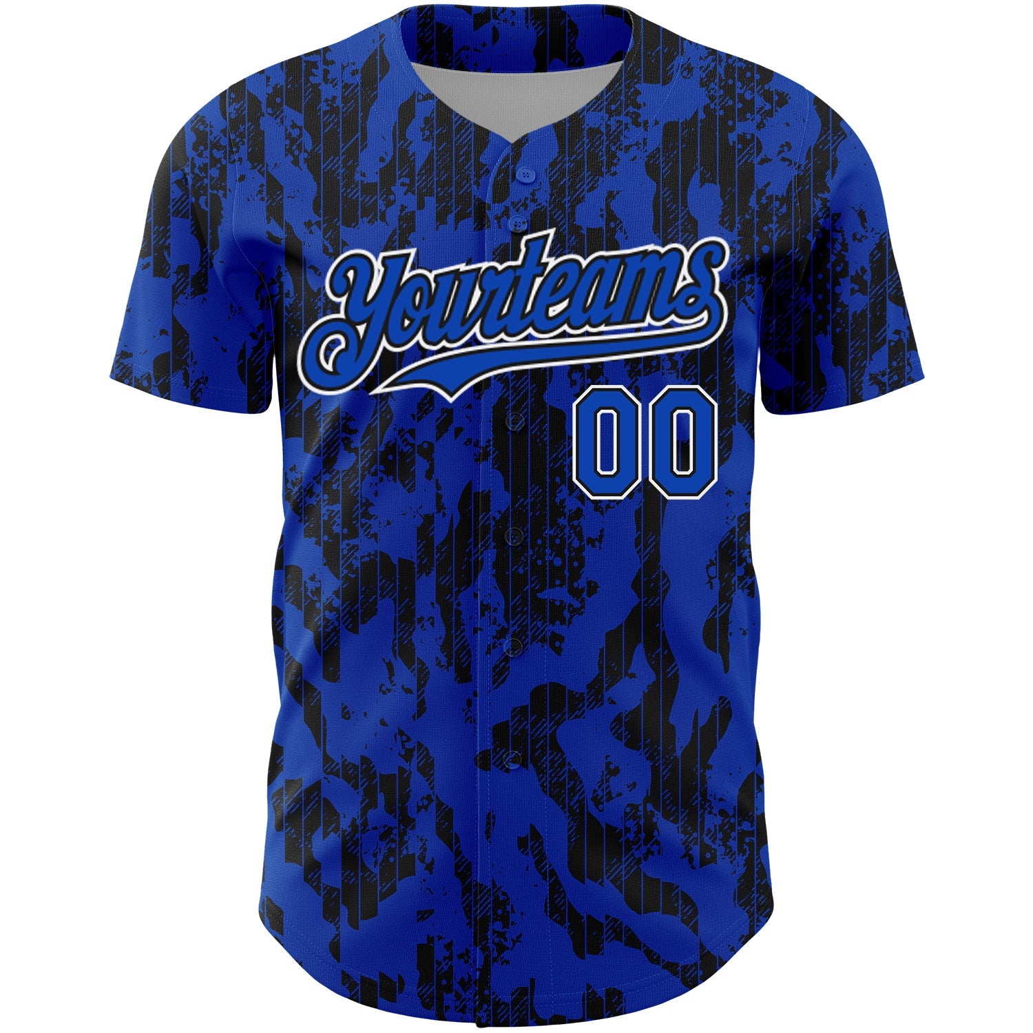 Custom Thunder Blue Black-White 3D Pattern Design Abstract Fluid Authentic Baseball Jersey view 2