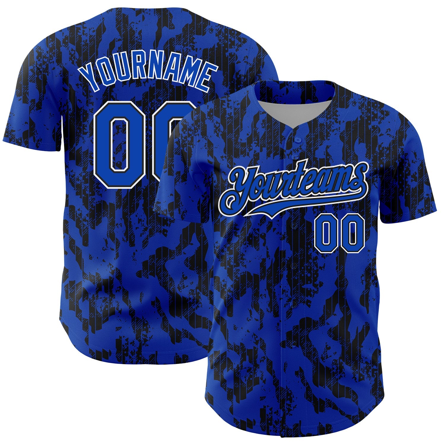 Custom Thunder Blue Black-White 3D Pattern Design Abstract Fluid Authentic Baseball Jersey - Main View