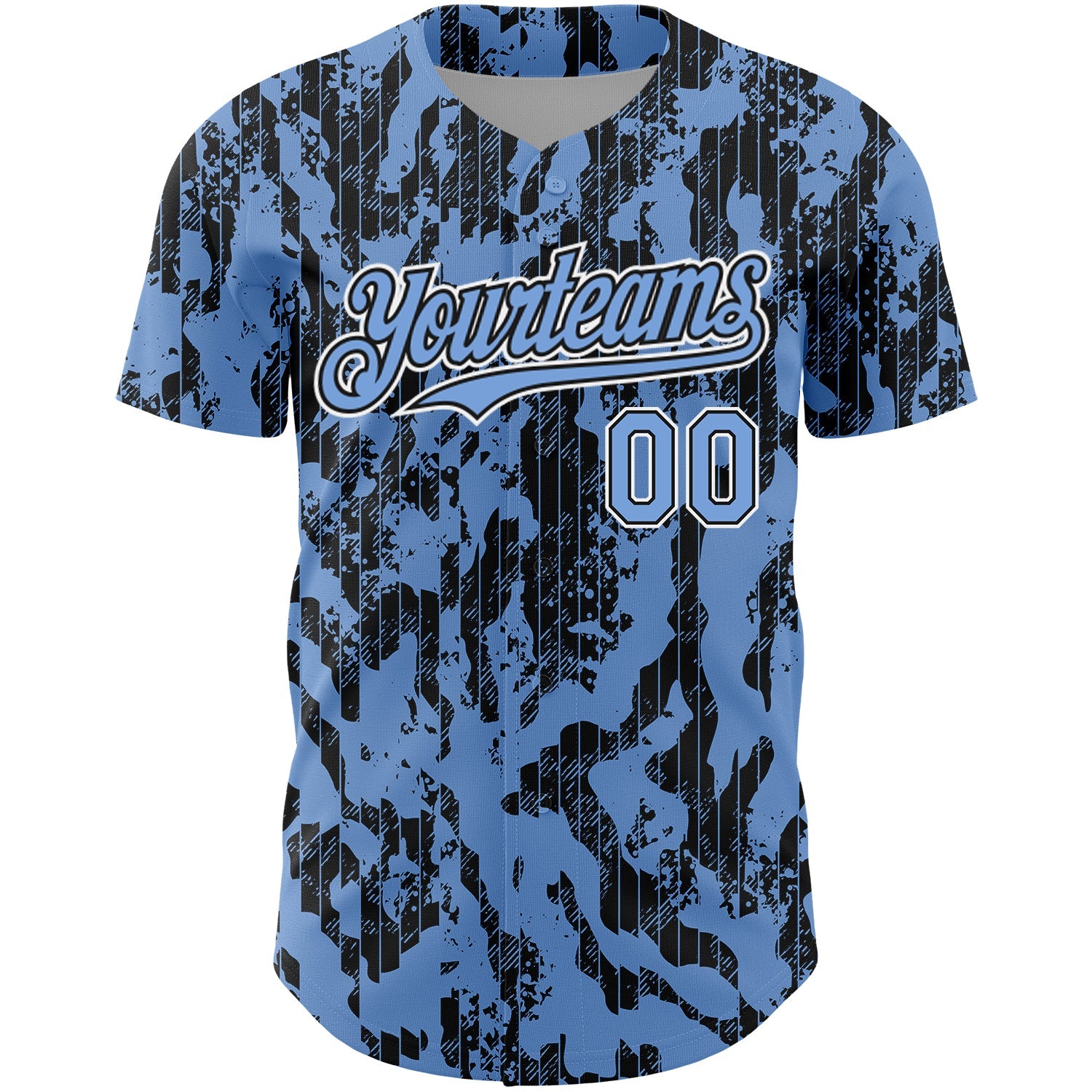 Custom Light Blue Black-White 3D Pattern Design Abstract Fluid Authentic Baseball Jersey view 2