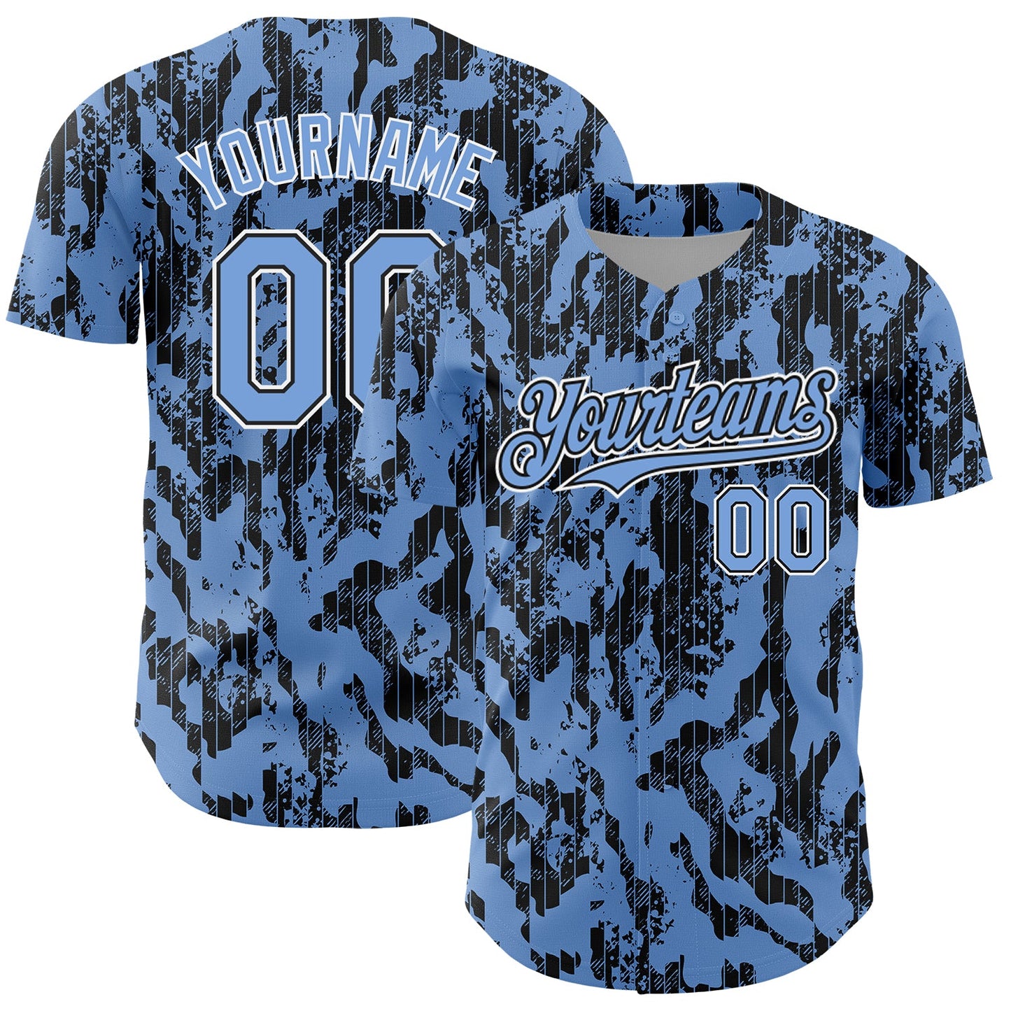 Custom Light Blue Black-White 3D Pattern Design Abstract Fluid Authentic Baseball Jersey - Main View