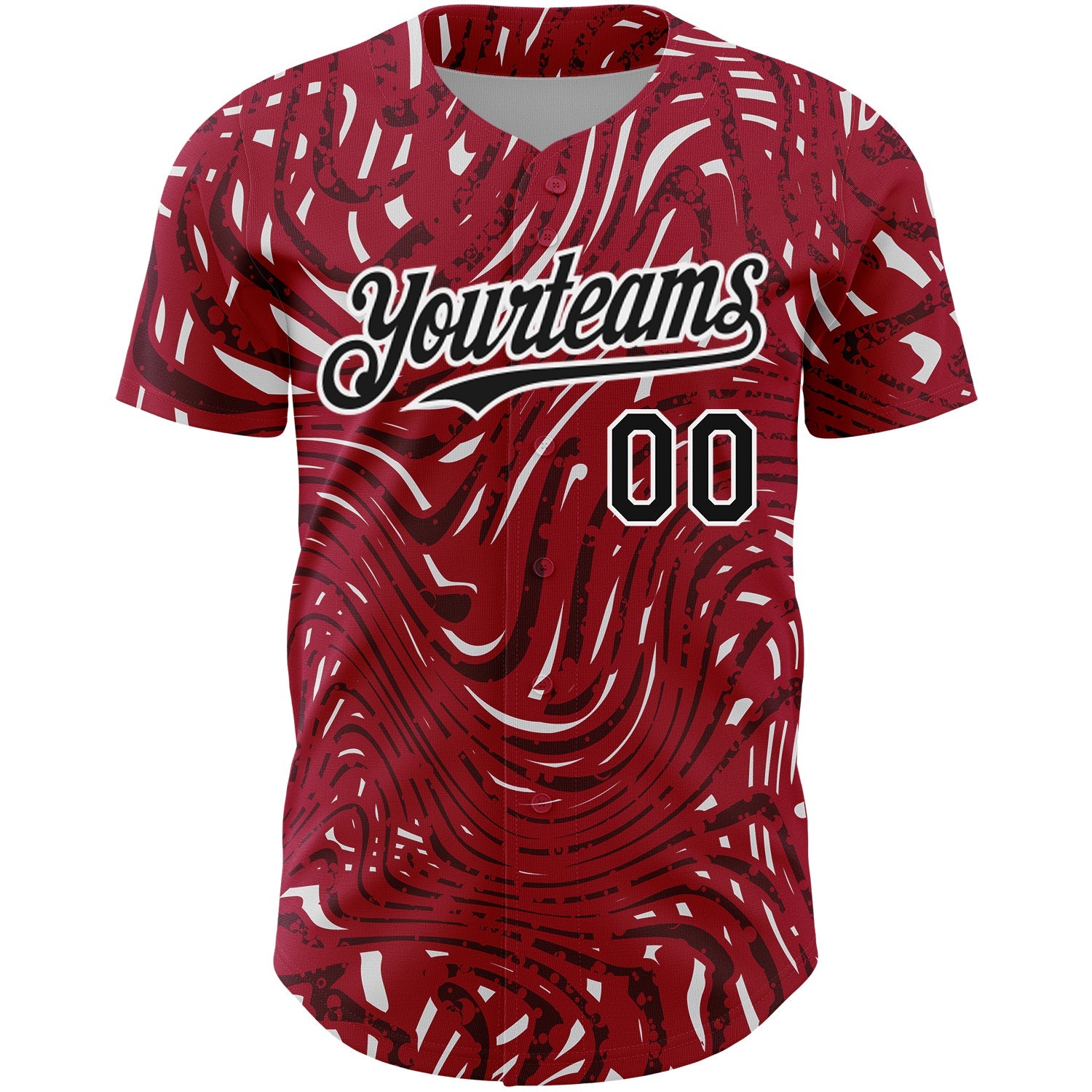Custom Crimson Black-White 3D Pattern Design Abstract Fluid Authentic Baseball Jersey view 2