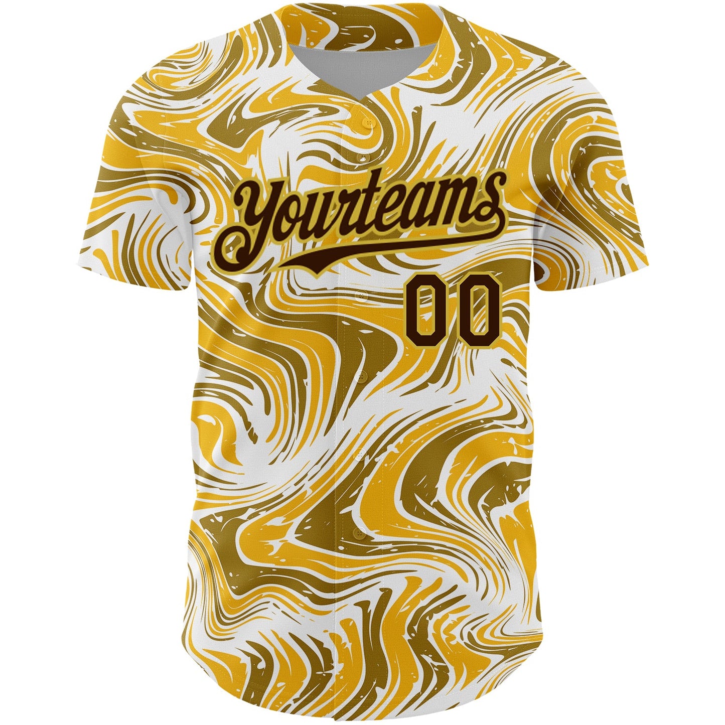Custom Yellow Brown-Old Gold 3D Pattern Design Abstract Fluid Authentic Baseball Jersey view 2