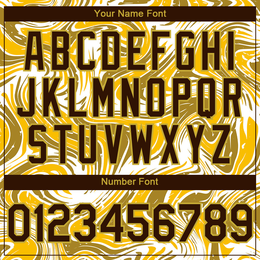 Custom Yellow Brown-Old Gold 3D Pattern Design Abstract Fluid Authentic Baseball Jersey view 5