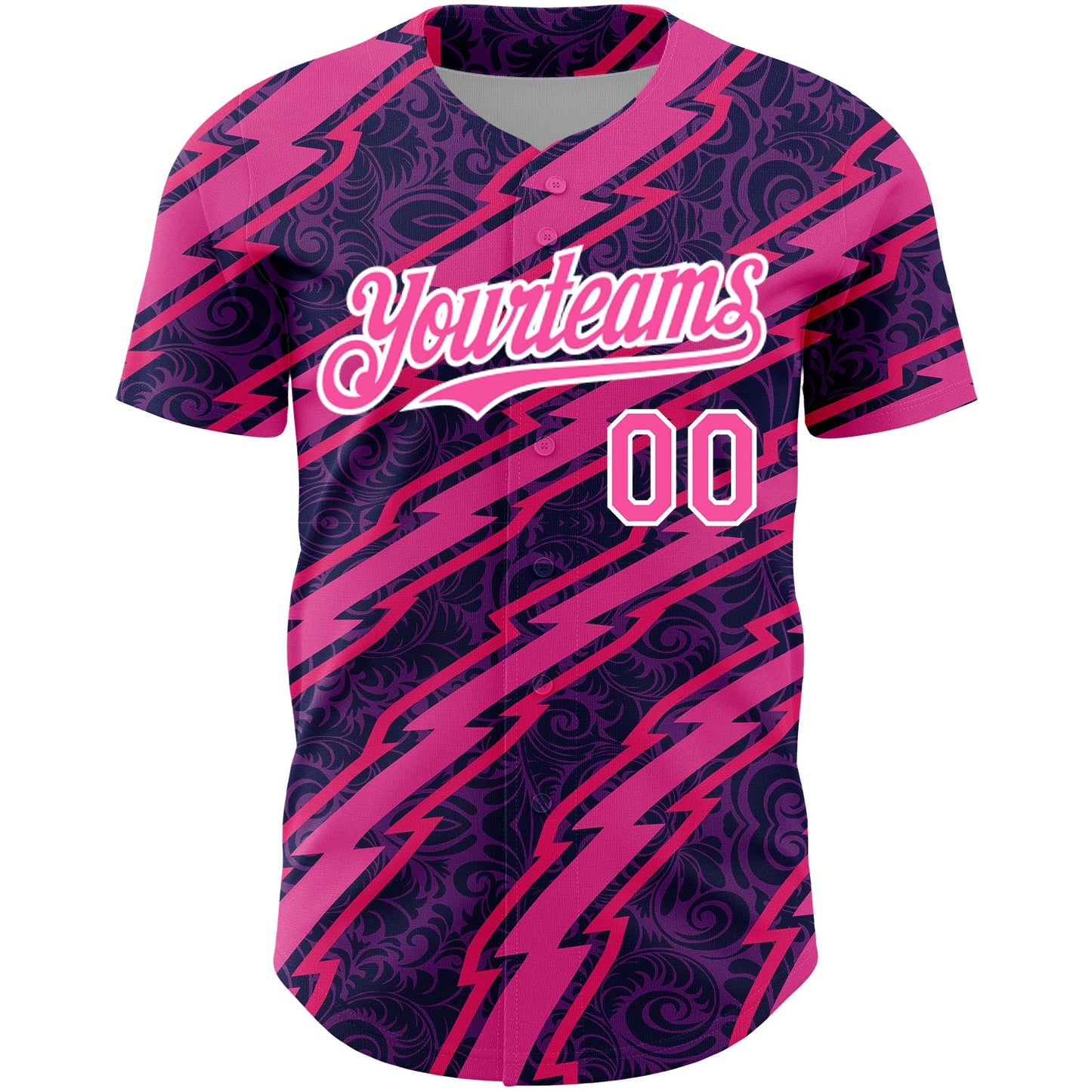 Custom Purple Pink-White 3D Pattern Design Zigzag Authentic Baseball Jersey view 2