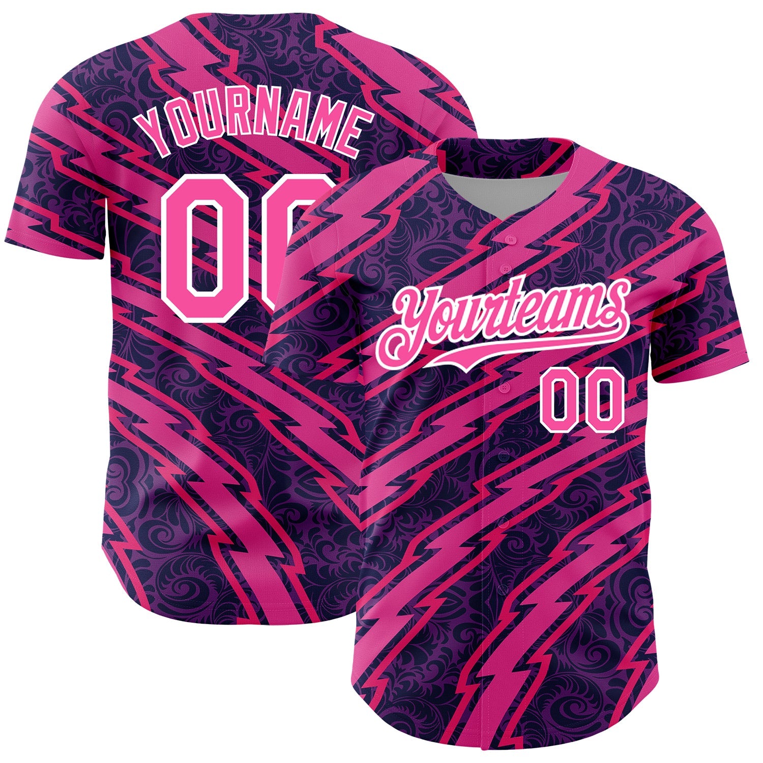 Custom Purple Pink-White 3D Pattern Design Zigzag Authentic Baseball Jersey - Main View