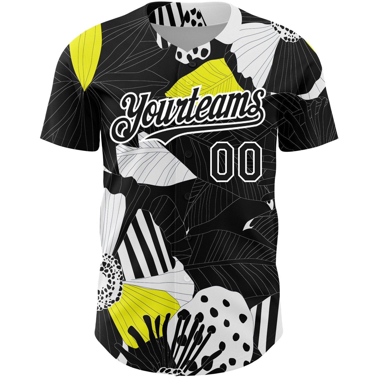 Custom Black White 3D Pattern Design Flower Authentic Baseball Jersey view 2