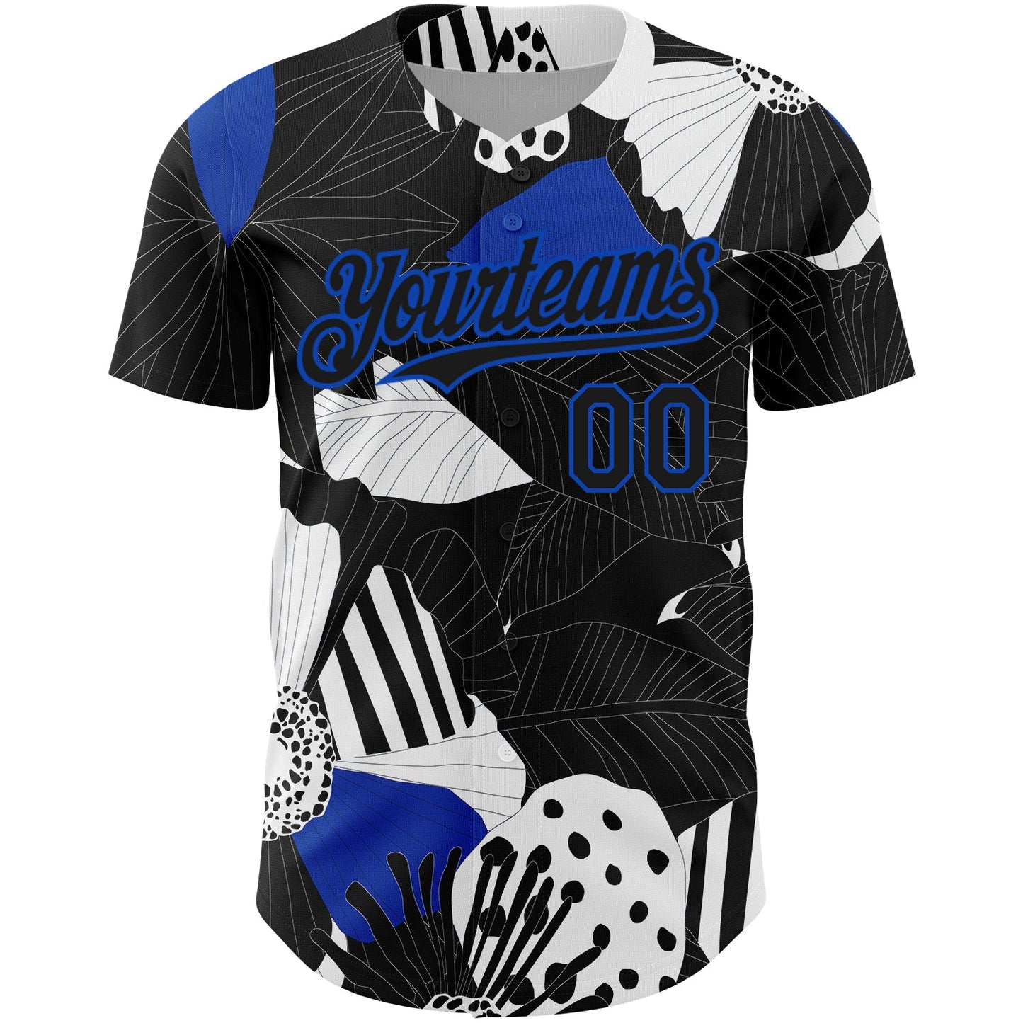 Custom Black Thunder Blue-White 3D Pattern Design Flower Authentic Baseball Jersey view 2